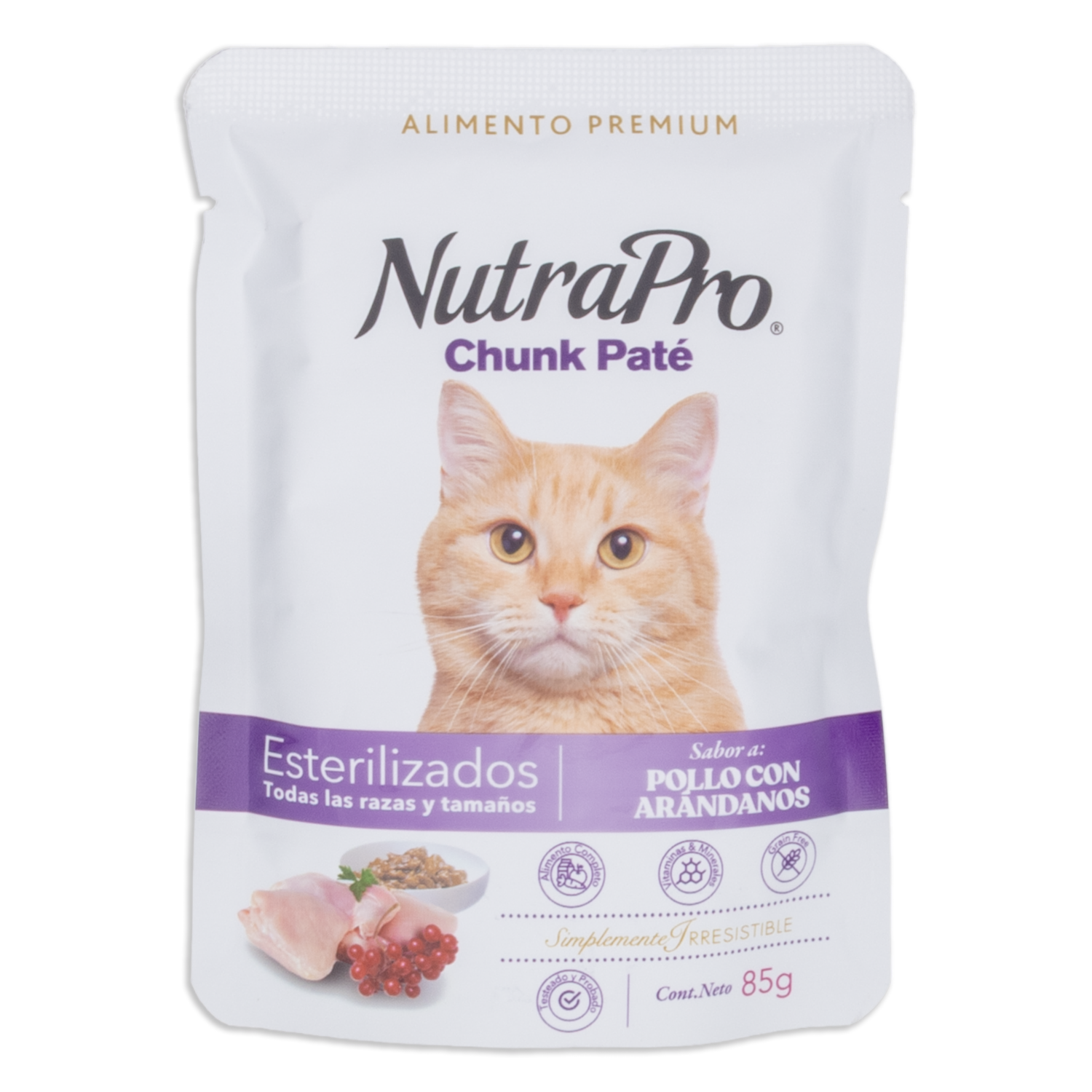 Alimento Húmedo Para Gatos Esterilizados Chunky Pate De Pollo NUTRAPRO 85 G