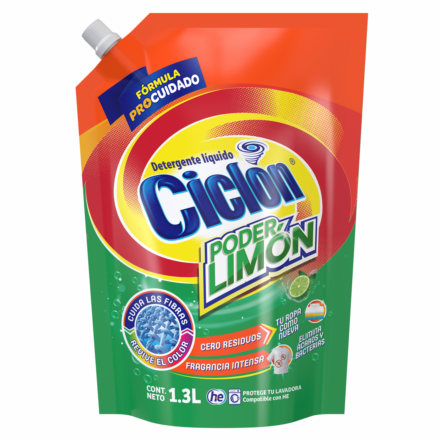 Detergente Líquido Poder Limón CICLÓN 1300 Ml