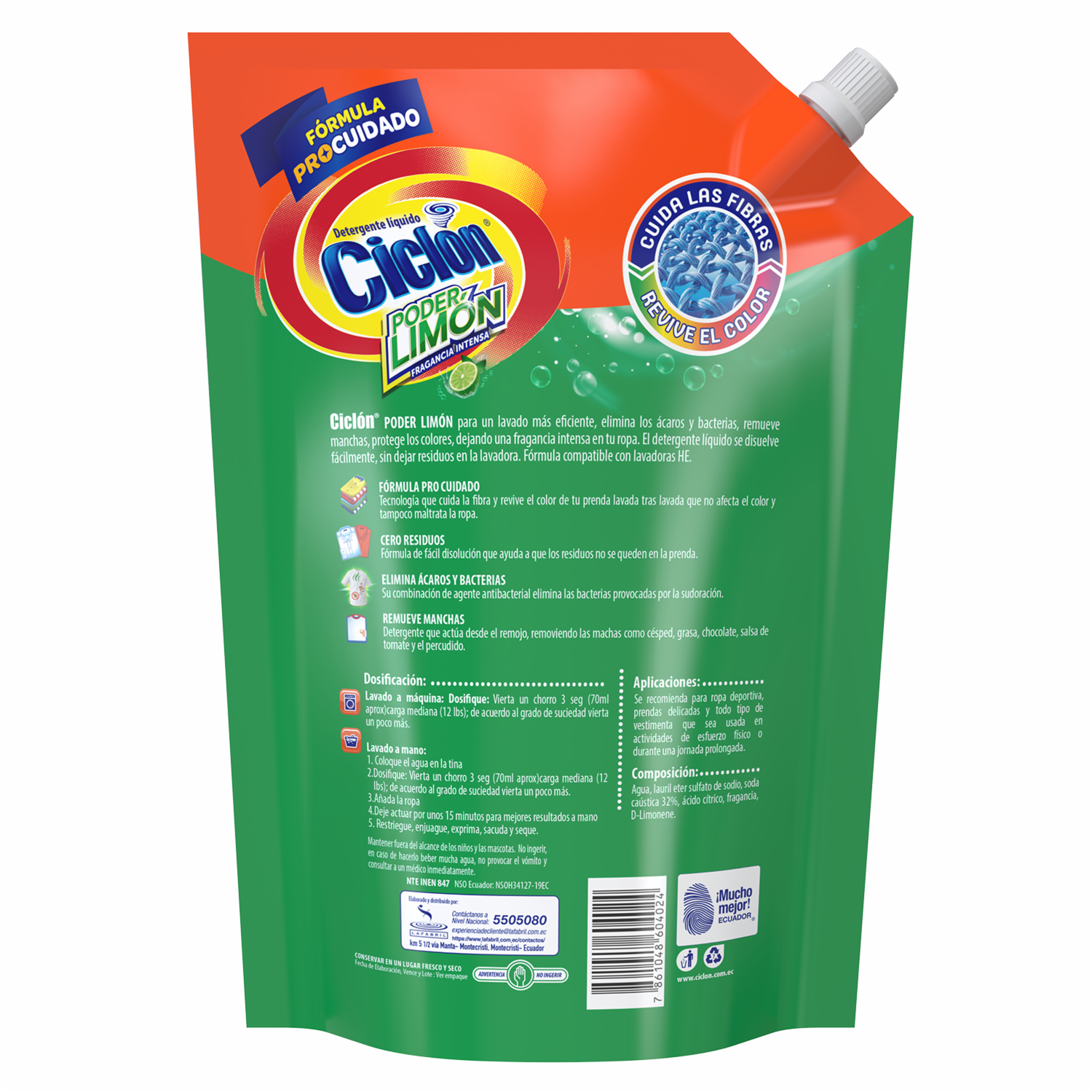 Detergente Líquido Poder Limón CICLÓN 1300 Ml