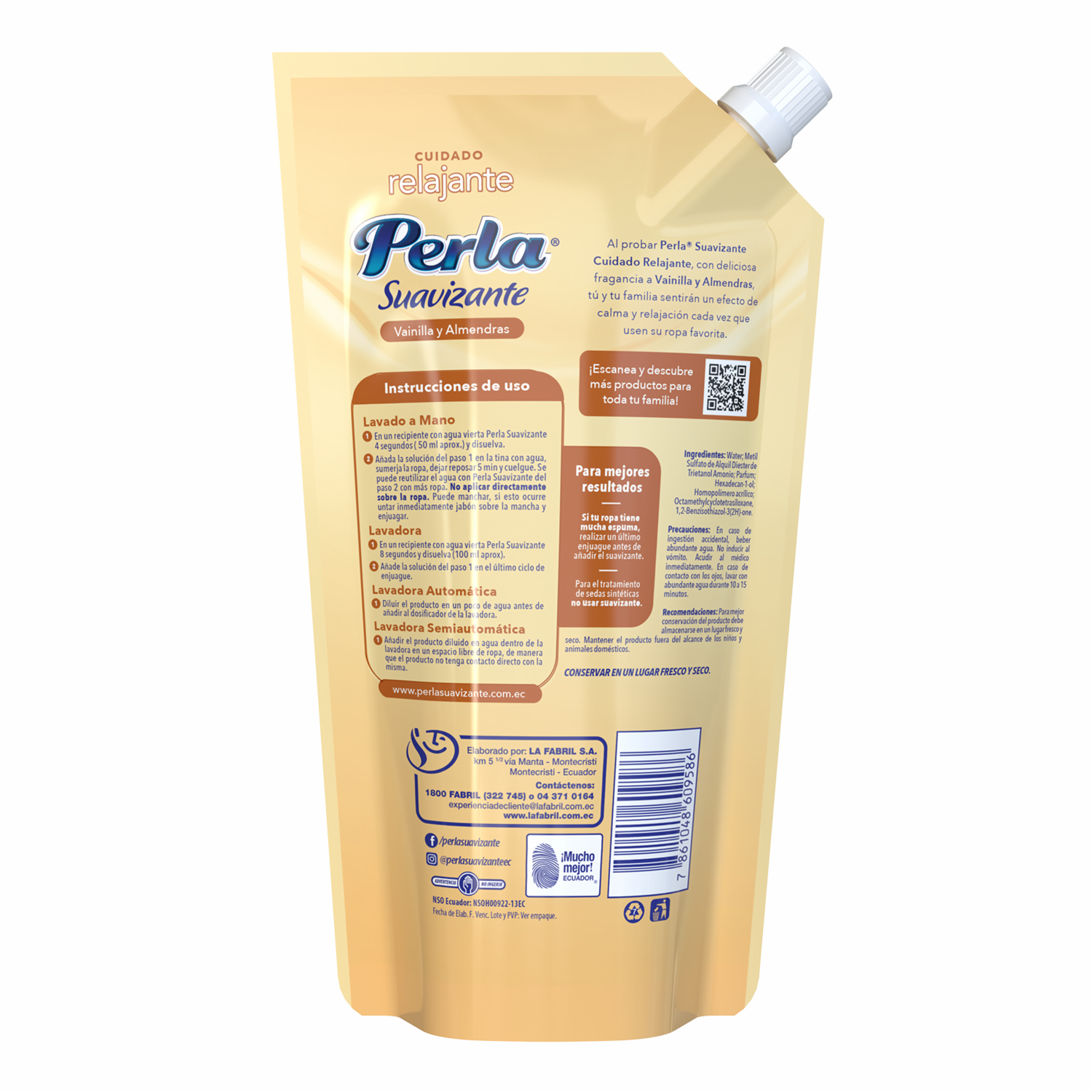 Suavizante De Ropa Cuidado Relajante Vainilla Y Almendras PERLA Doypack 370 Ml