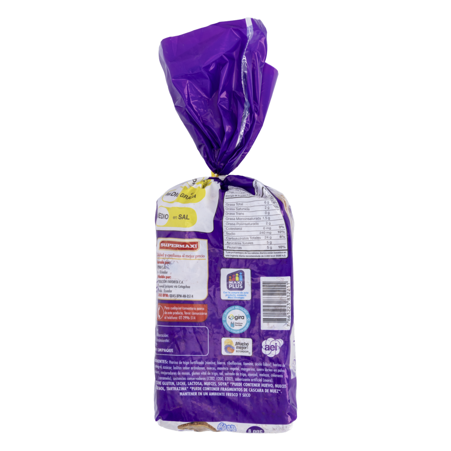 Pan Integral Rebanado Sabor A Mora Y Nueces SUPERMAXI 300 G