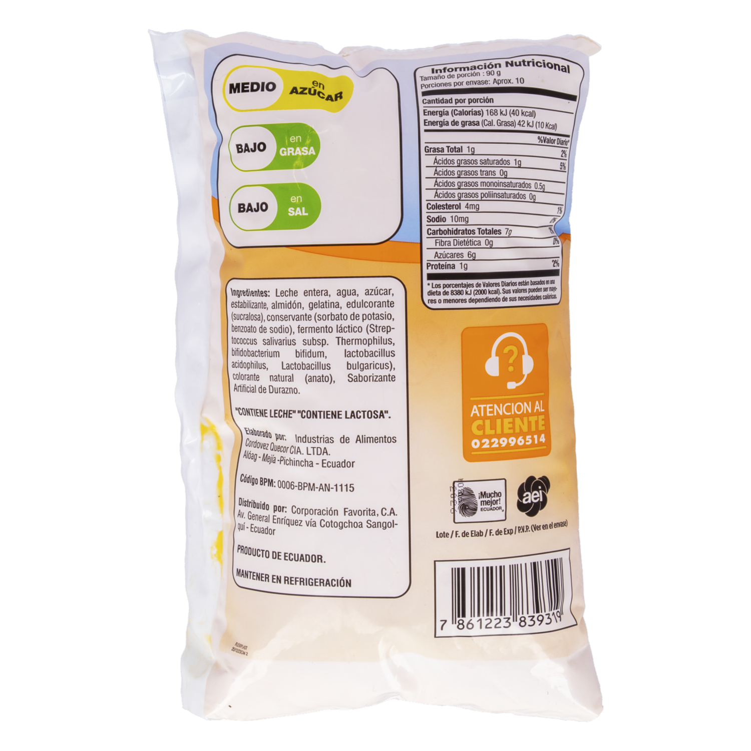 Yogurt Bebible Sabor A Durazno EL ARTESANAL 900 G