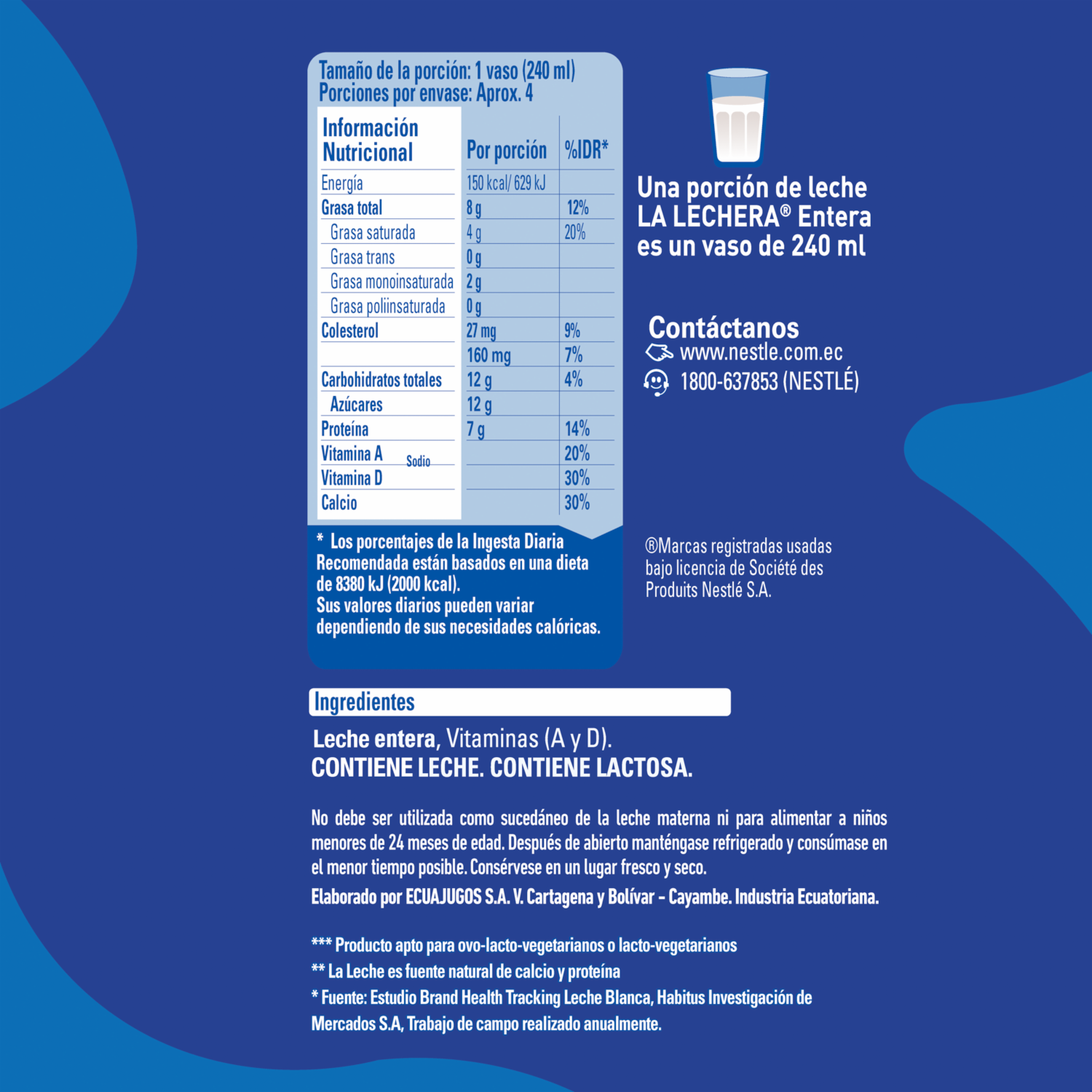 Leche Entera Larga Vida UHT LA LECHERA 1000 Ml