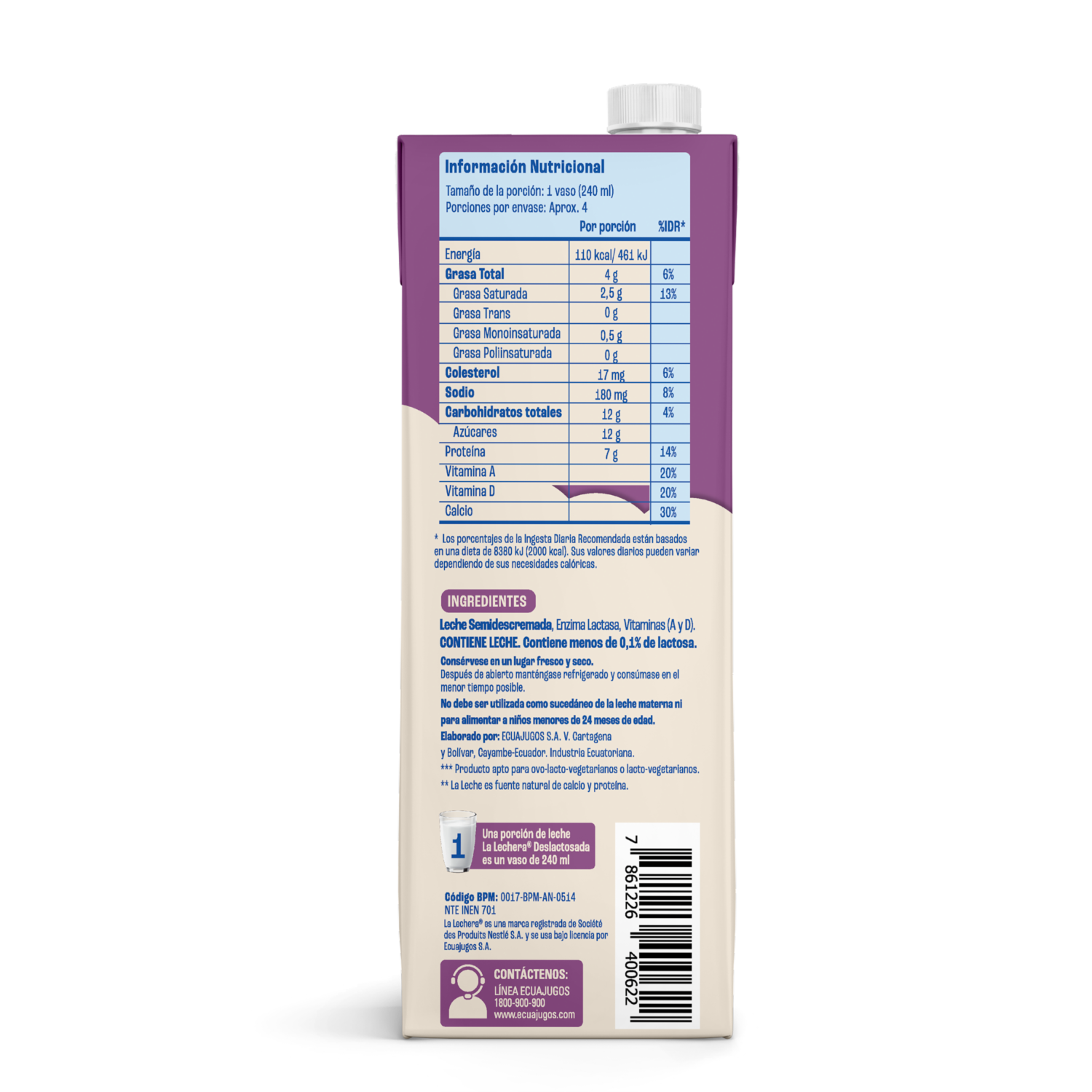 Leche Deslactosada Larga Vida UHT LA LECHERA 946 Ml