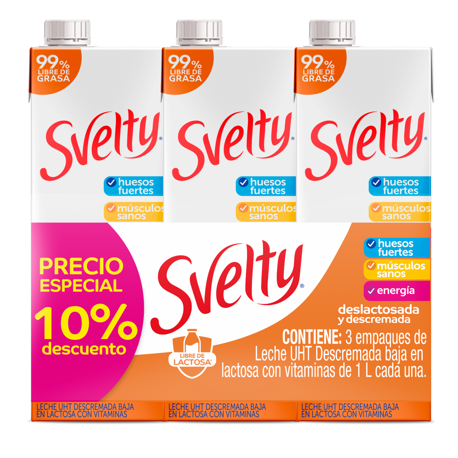 Leche Descremada Deslactosada SVELTY 3X1000 Ml