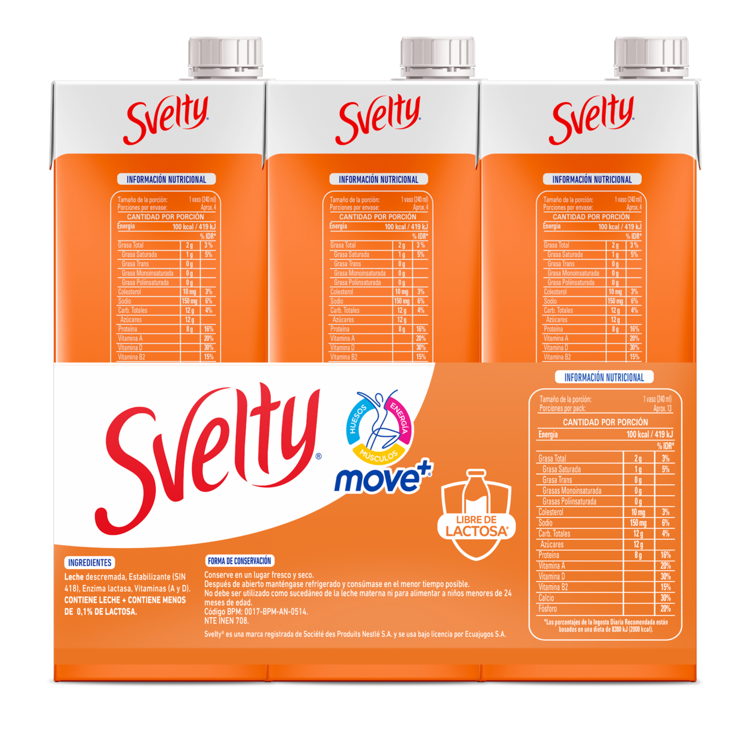 Leche Descremada Deslactosada SVELTY 3X1000 Ml