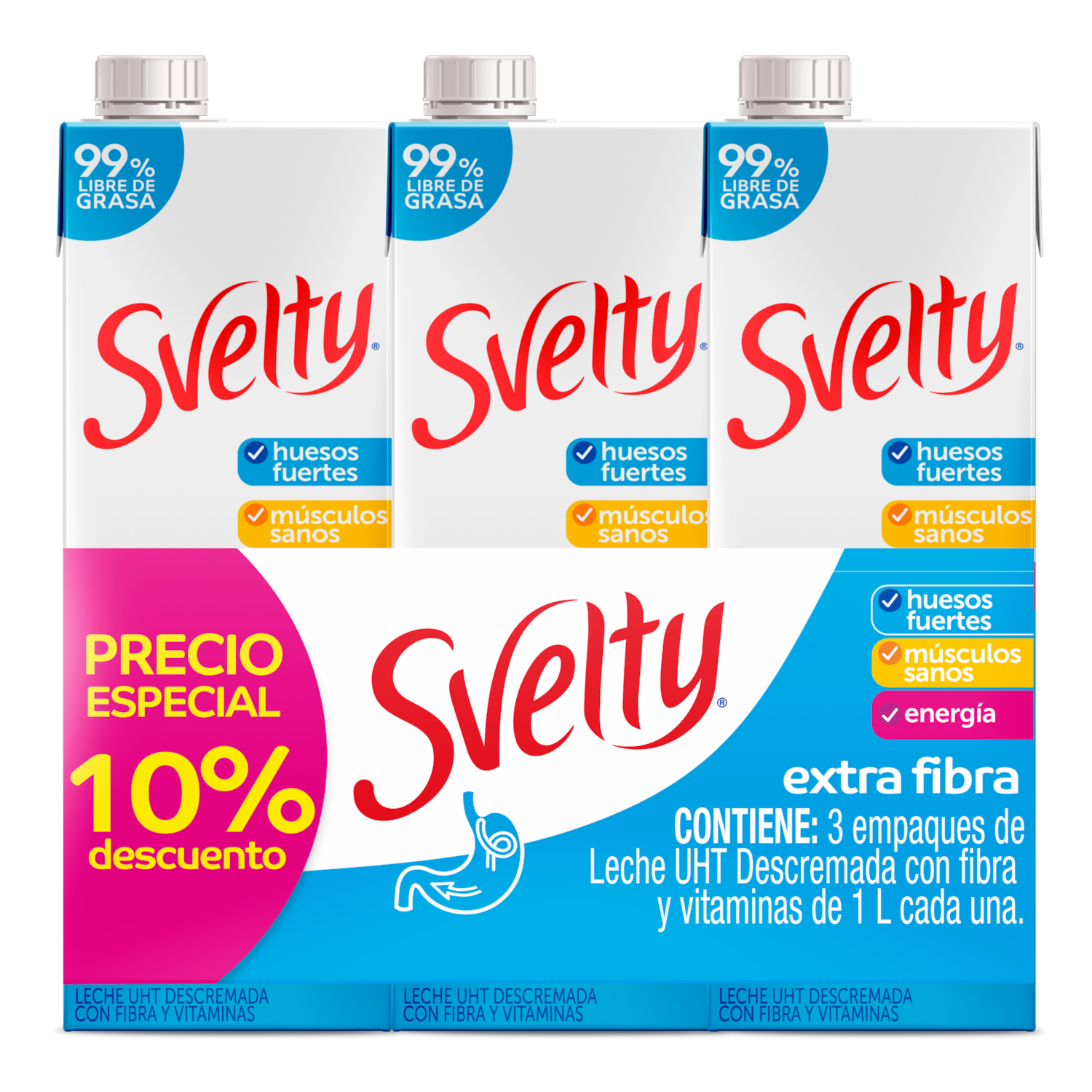 Leche Descremada Extra Fibra SVELTY 3X1000 Ml
