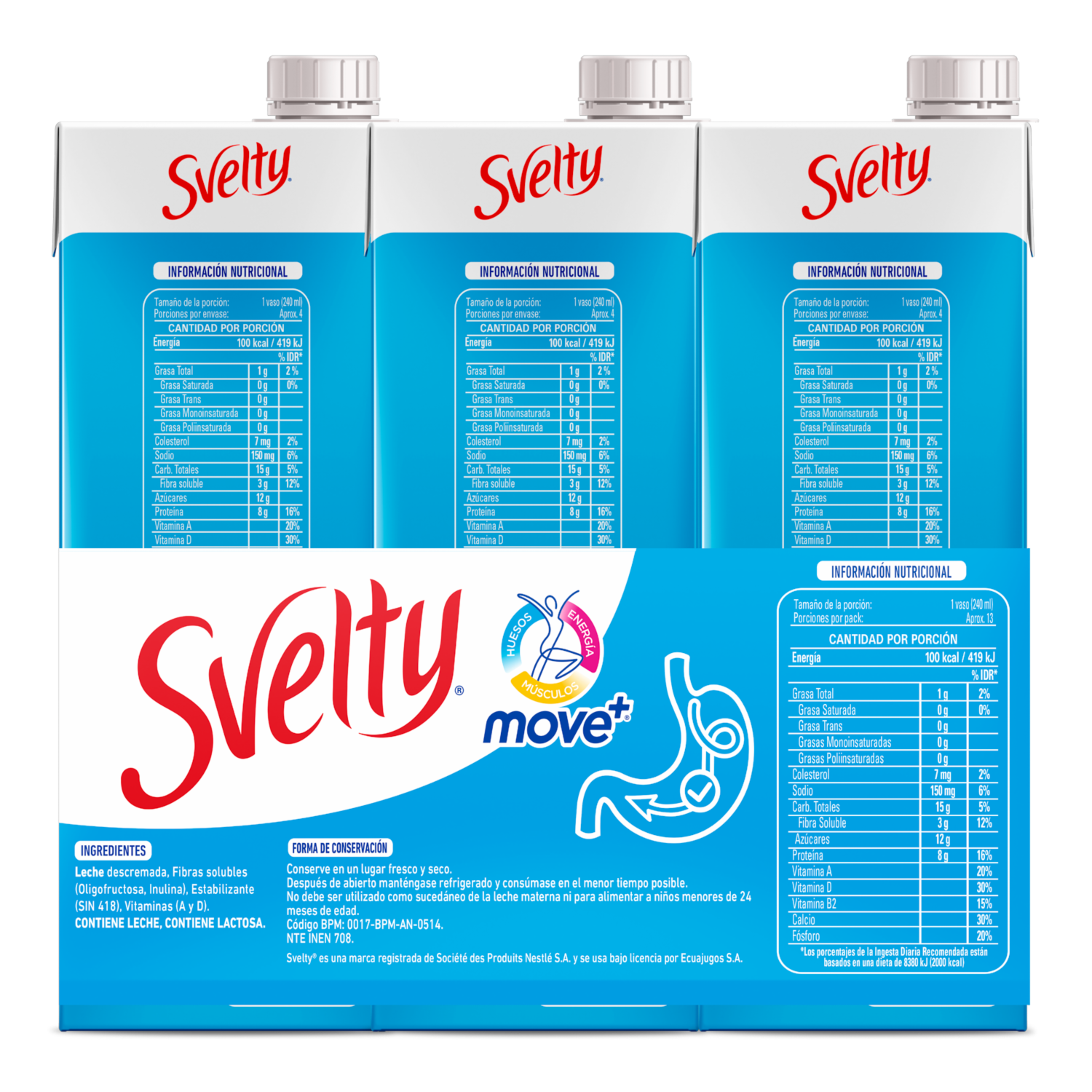 Leche Descremada Extra Fibra SVELTY 3X1000 Ml