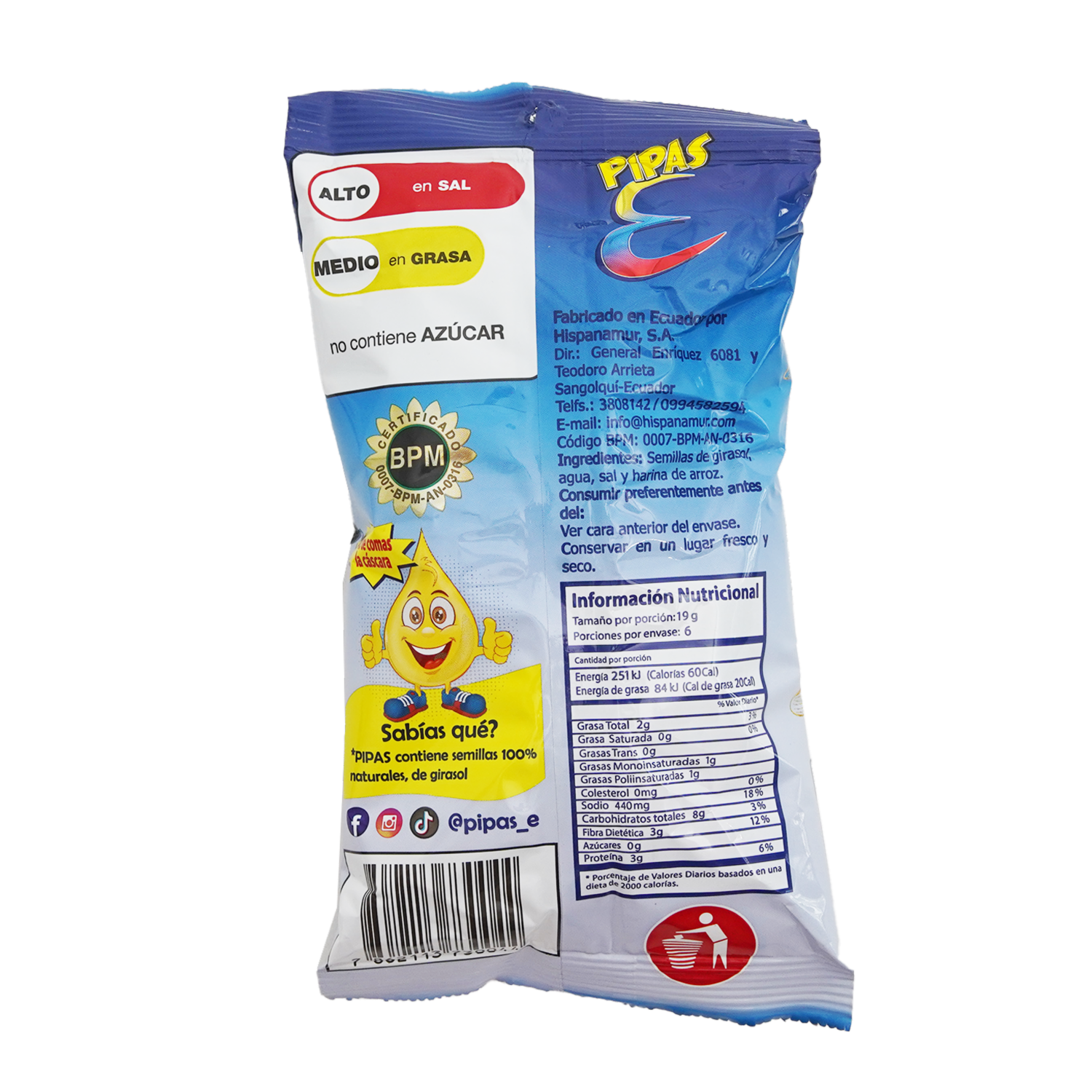 Semillas De Girasol Pepas PIPAS 120 G