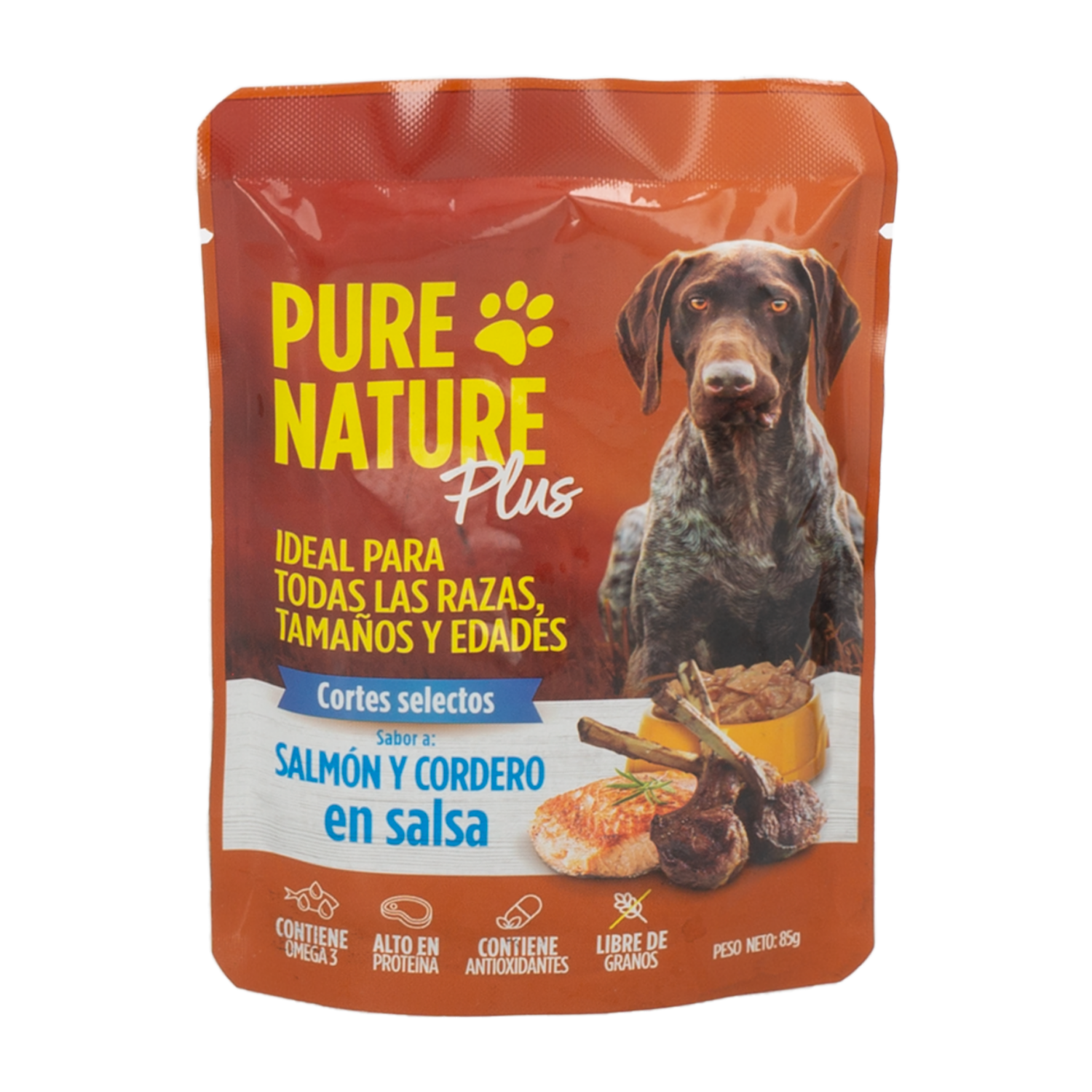 Alimento Húmedo Para Perros Salmon Y Cordero En Salsa PURE NATURE 85 G