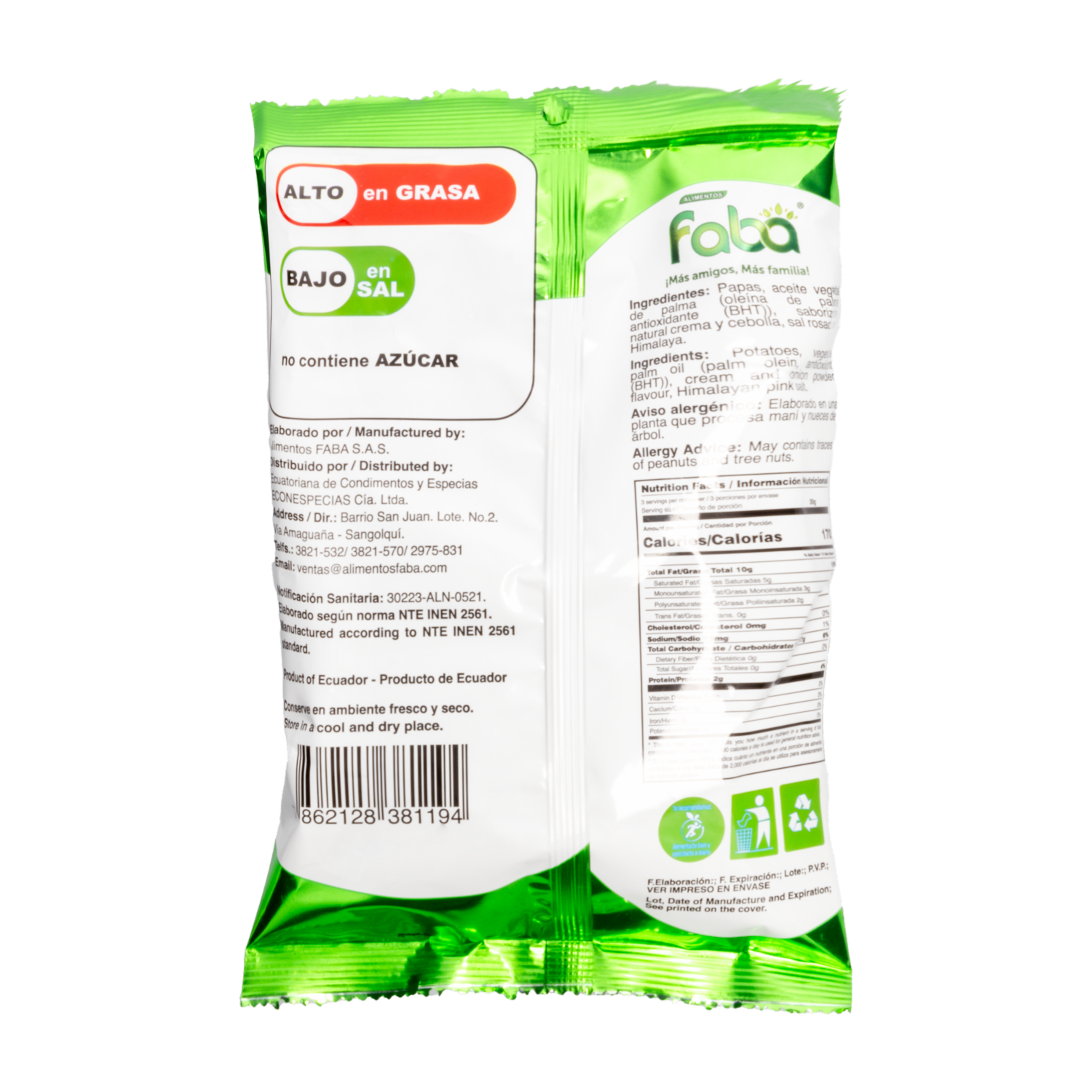 Papas Fritas Sabor A Crema De Cebolla FABA 90 G