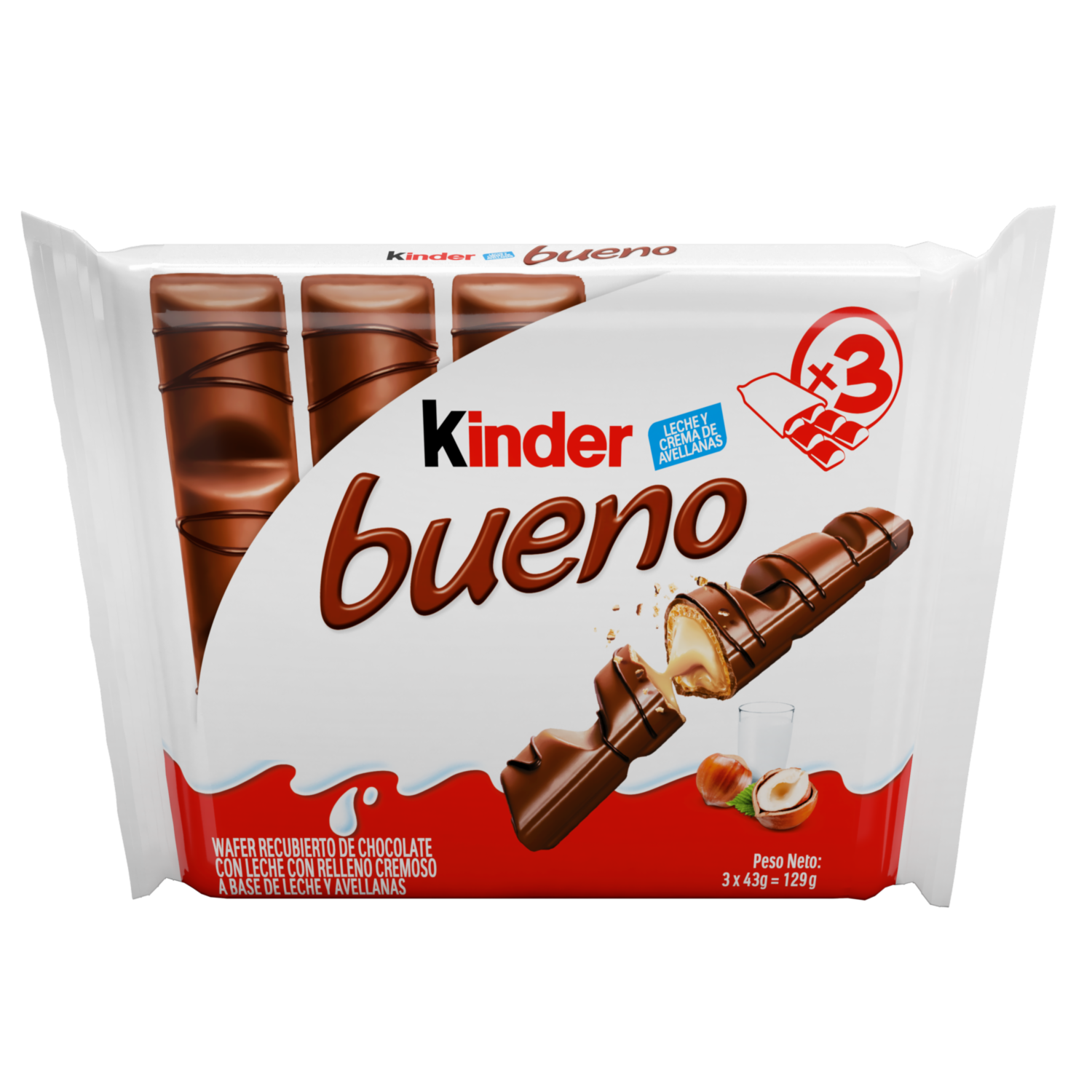 Waffer De Chocolate Con Relleno De Leche Y Avellanas KINDER BUENO 3 X 43 G