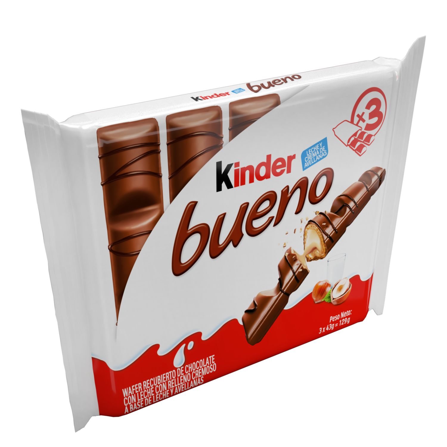 Waffer De Chocolate Con Relleno De Leche Y Avellanas KINDER BUENO 3 X 43 G