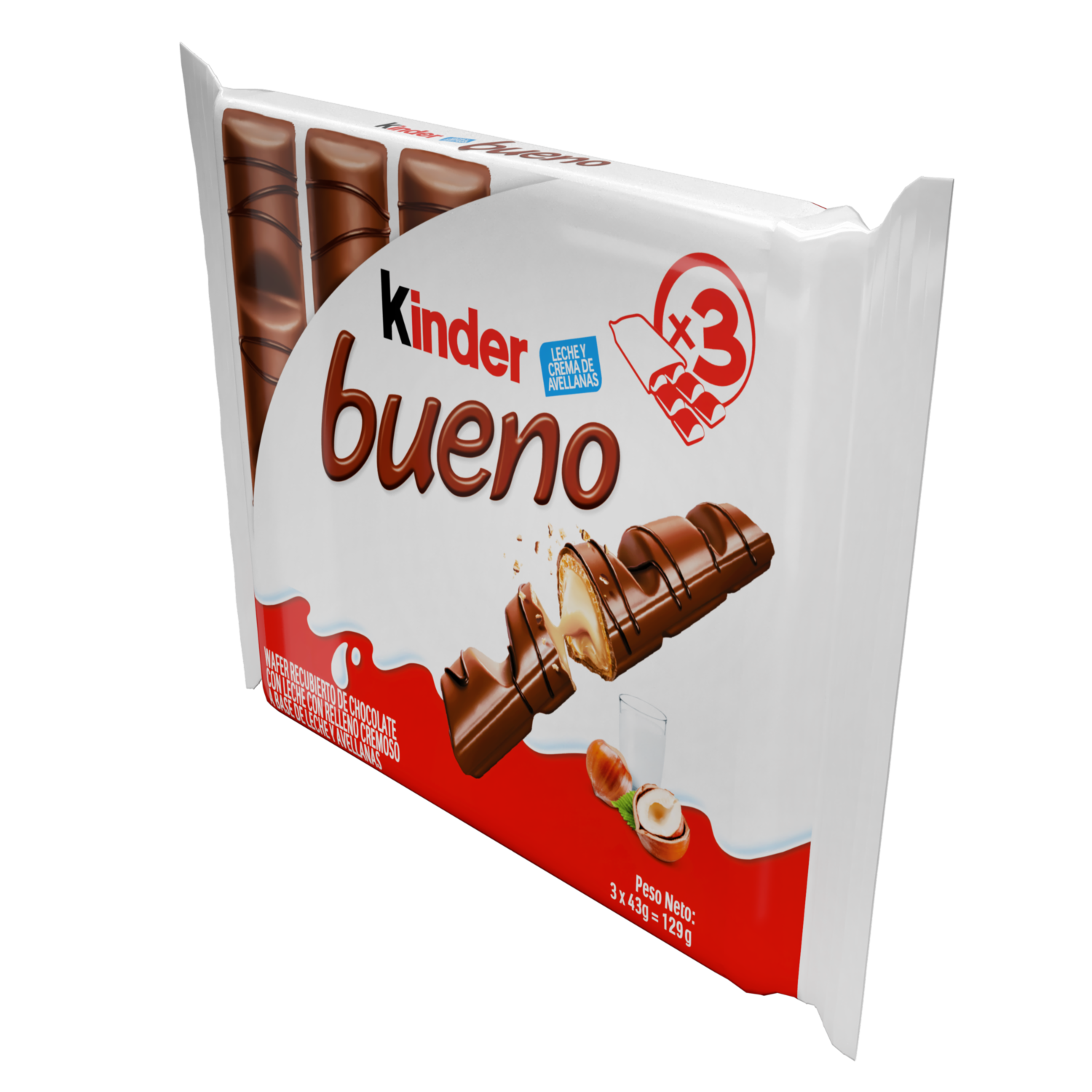 Waffer De Chocolate Con Relleno De Leche Y Avellanas KINDER BUENO 3 X 43 G