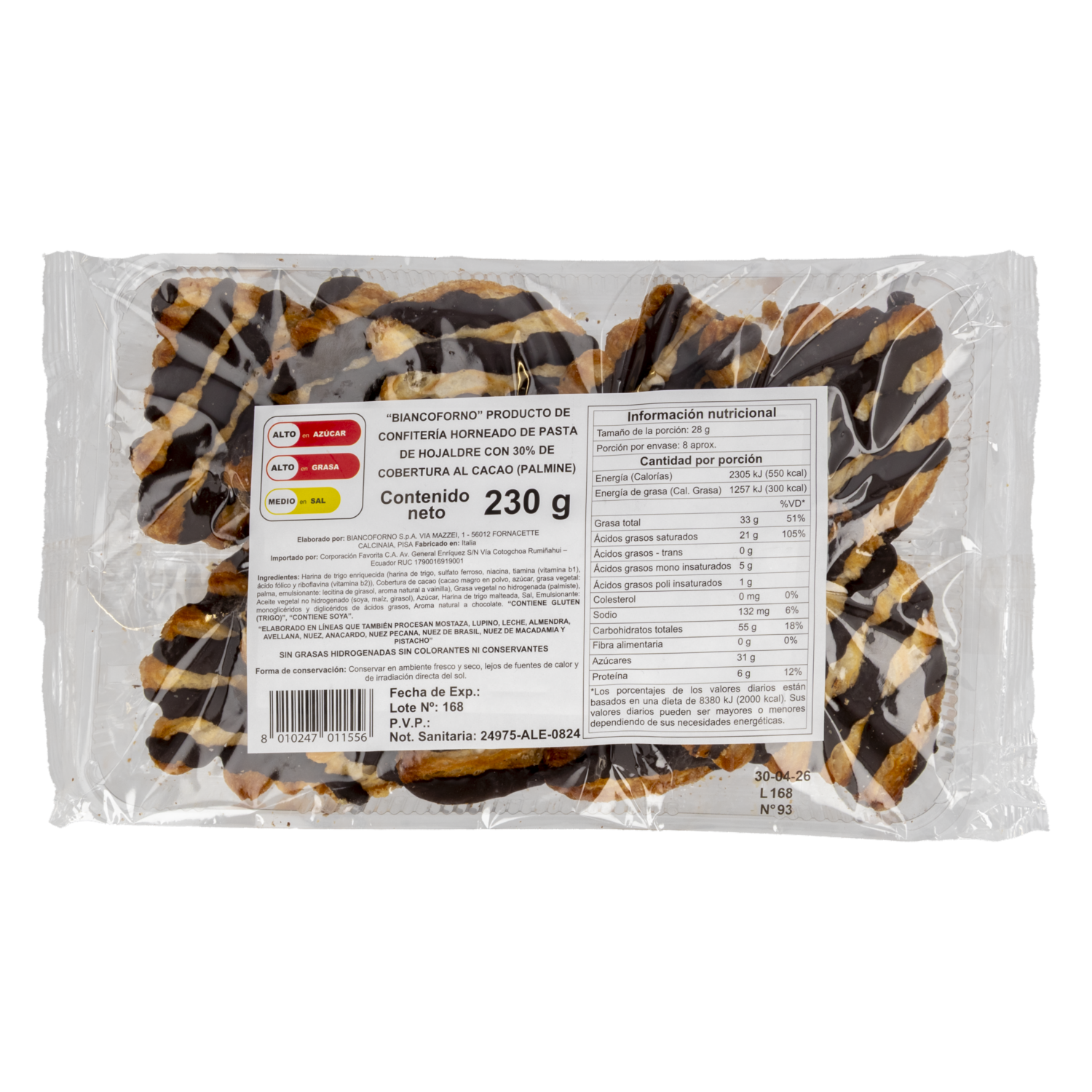 Palmeras De Hojaldre De Chocolate BIANCOFORNO 230 G