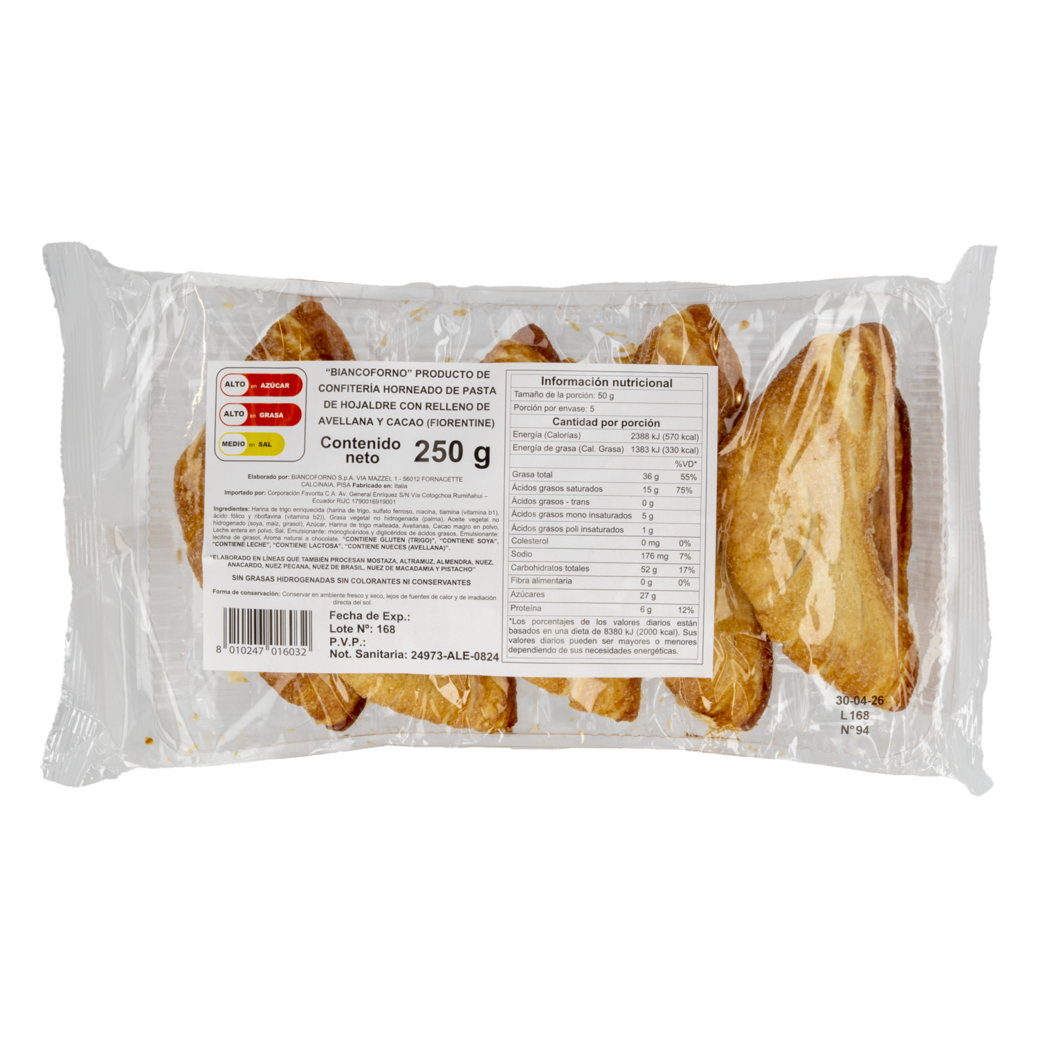 Masa De Hojaldre Relleno de Avellana Y Cacao BIANCOFORNO 250 G