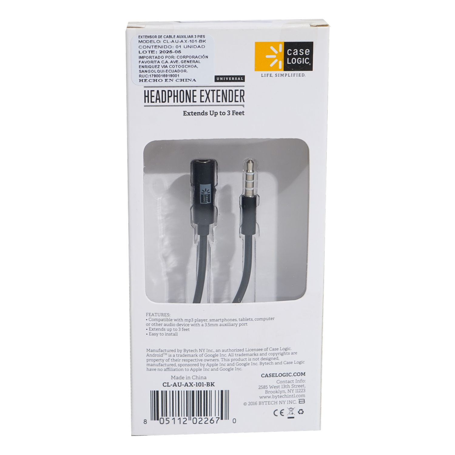 Cable De Extensión Para Audífonos CASE LOGIC 3 Pies