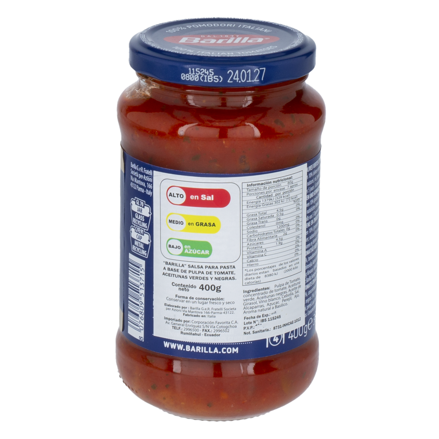 Pasta De Tomate Con Aceitunas Verdes Y  Negras BARILLA 400 G