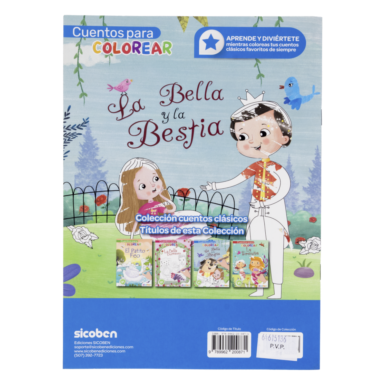 Libro Cuentos Para Colorear La Bella Y La Bestia SICOBEN 48 Páginas