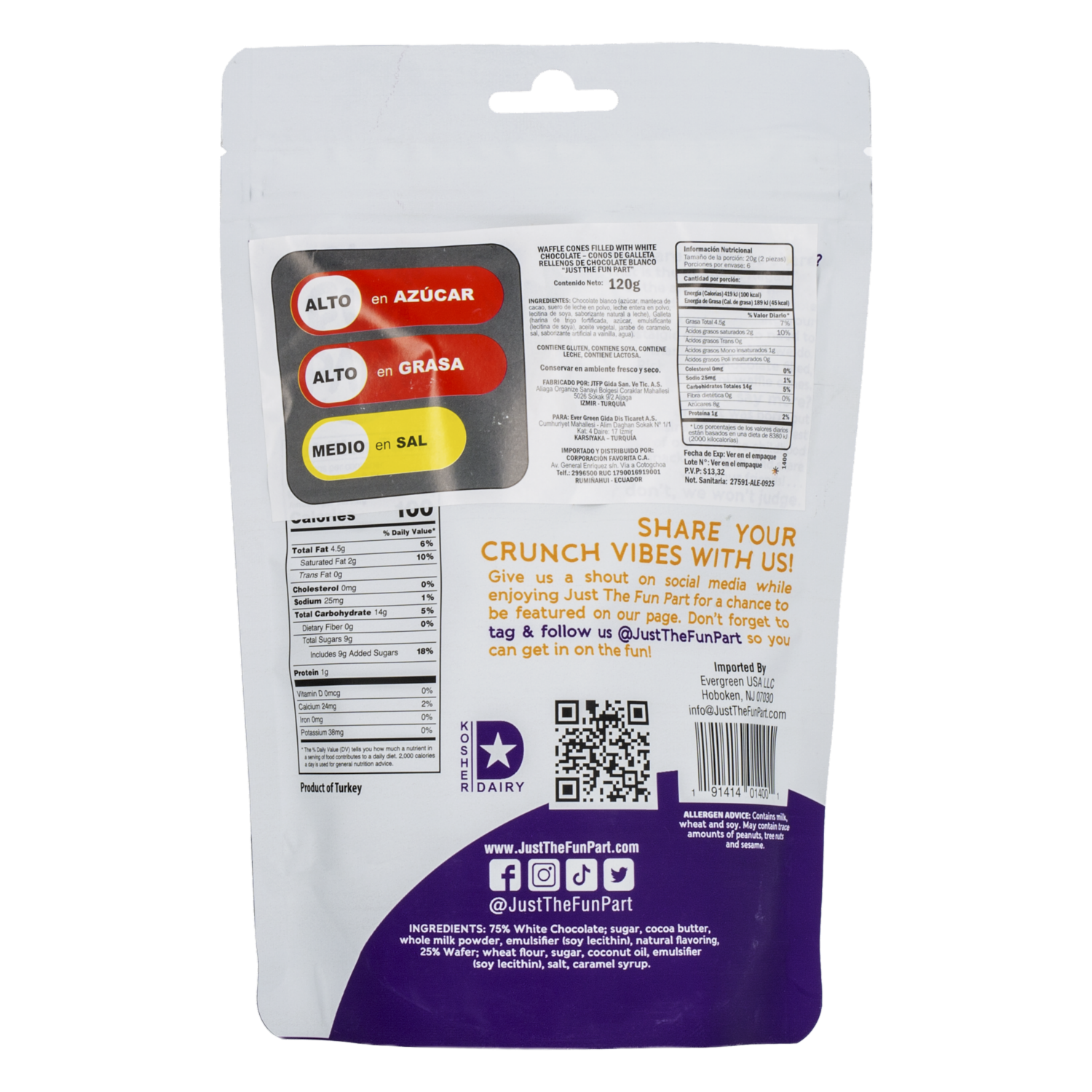 Conos De Chocolate Blanco JUST THE FUN PART 120 G