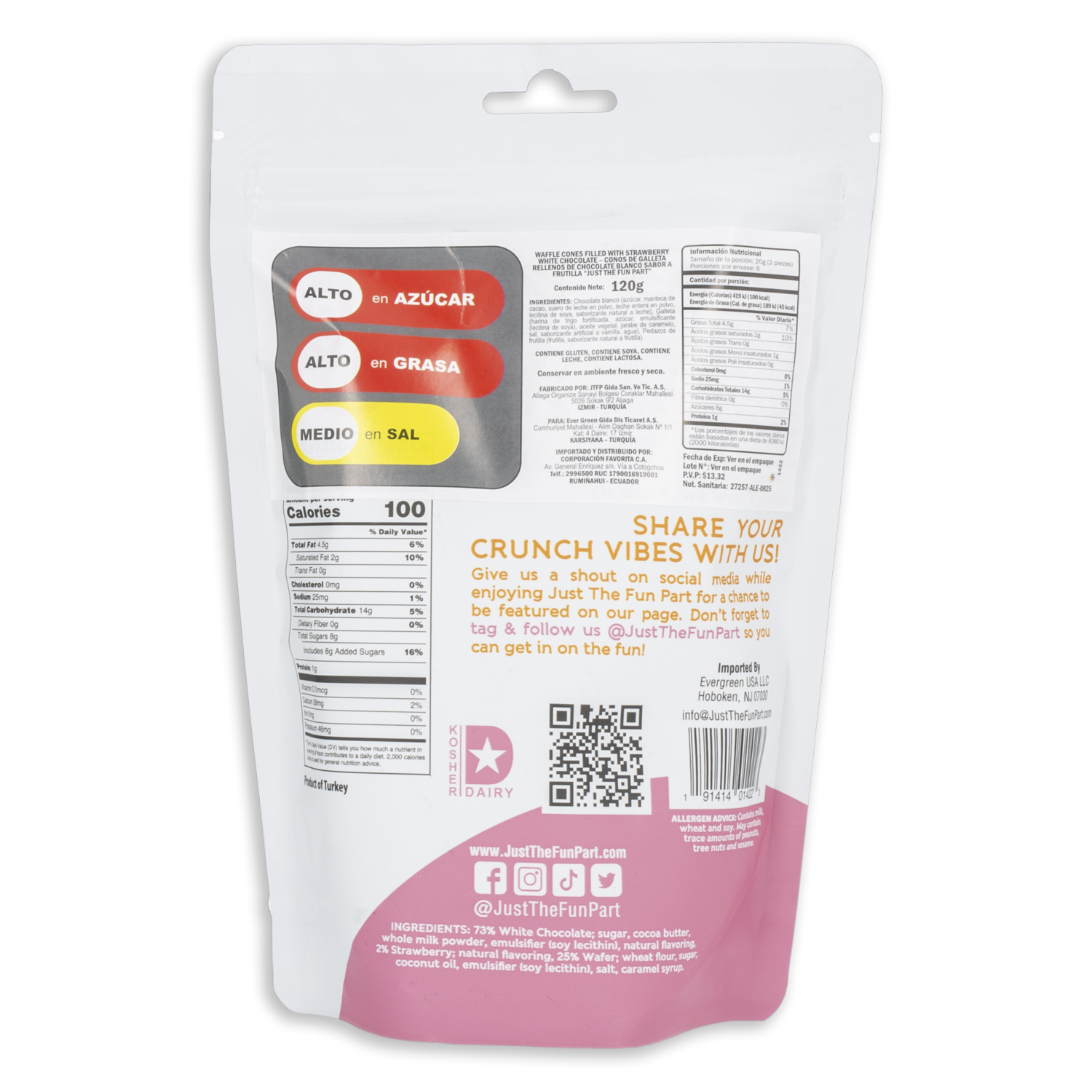 Conos De Chocolate Blanco Y Frutilla JUST THE FUN PART 120 G