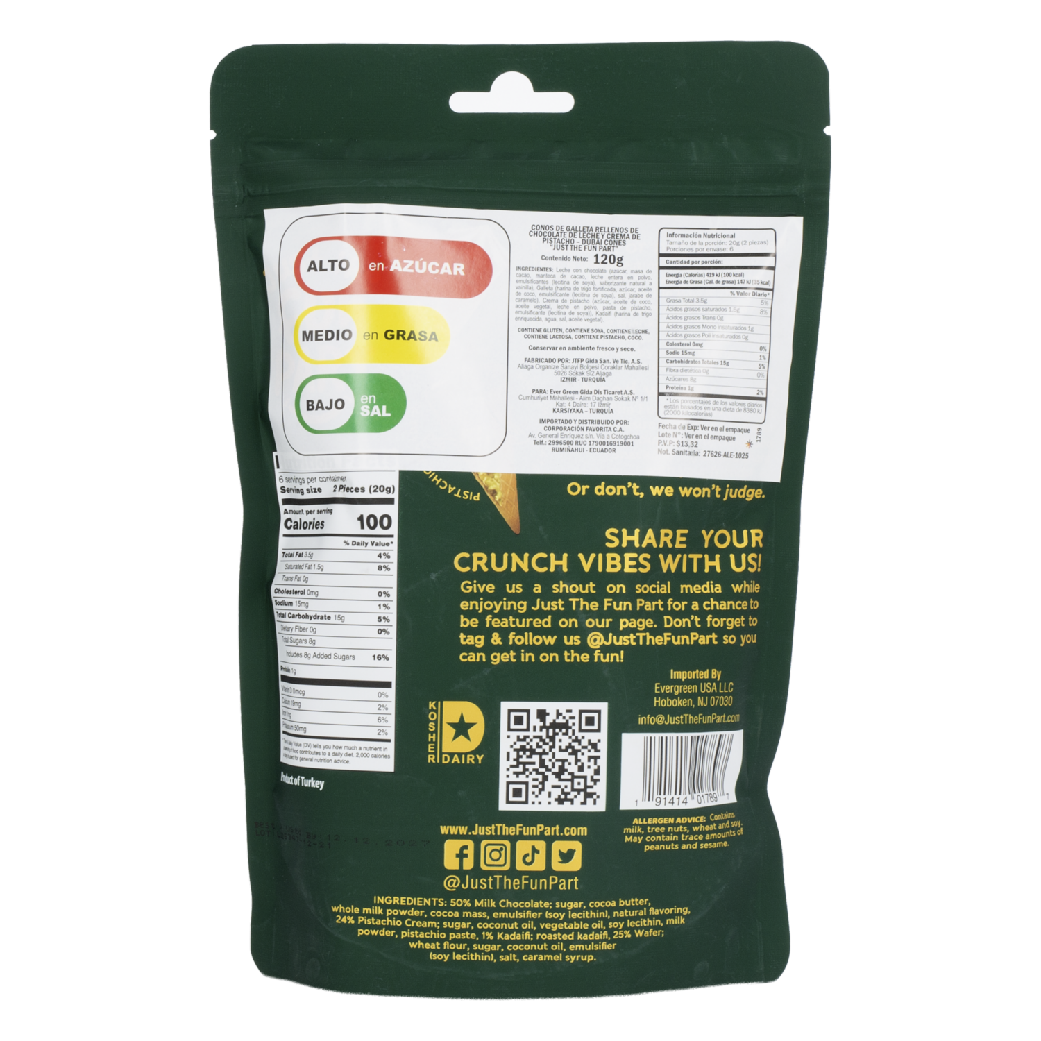 Conos De Dubai Choco Pistacho JUST THE FUN PART 120 G
