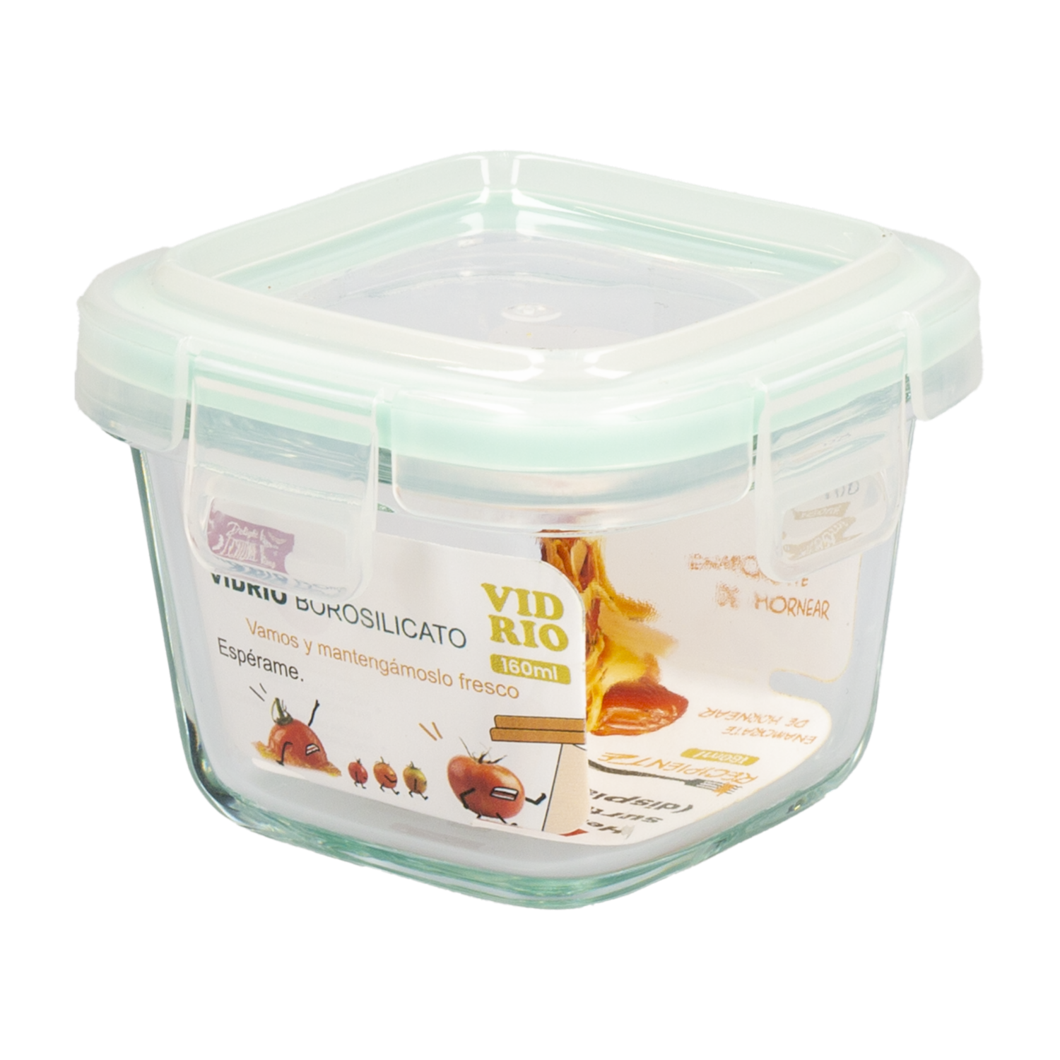 Repostero Refractario Cuadrado De Vidrio Con Tapa Hermético FREE HOME 160 Ml