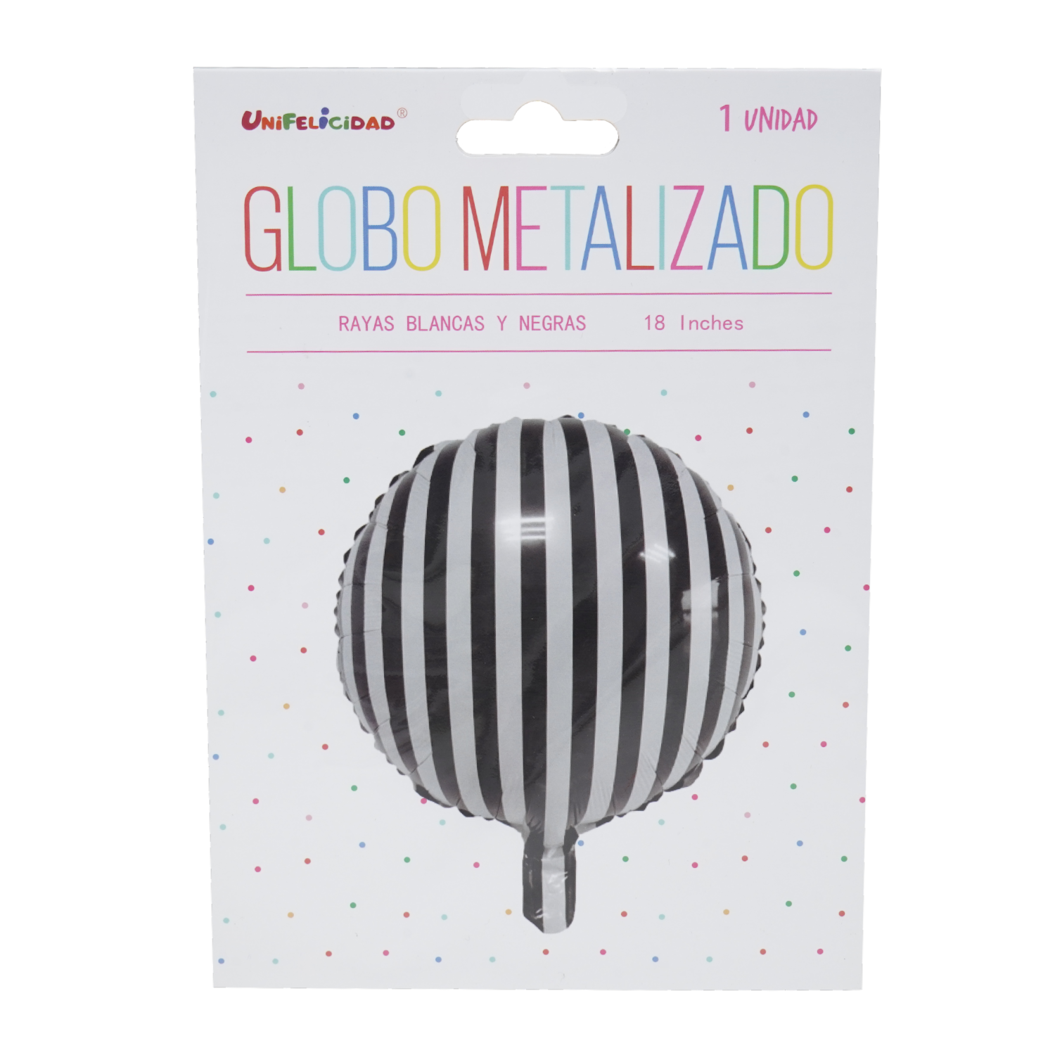 Globo Rayas Blanco Negro UNIFELICIDAD 18 Pulgadas