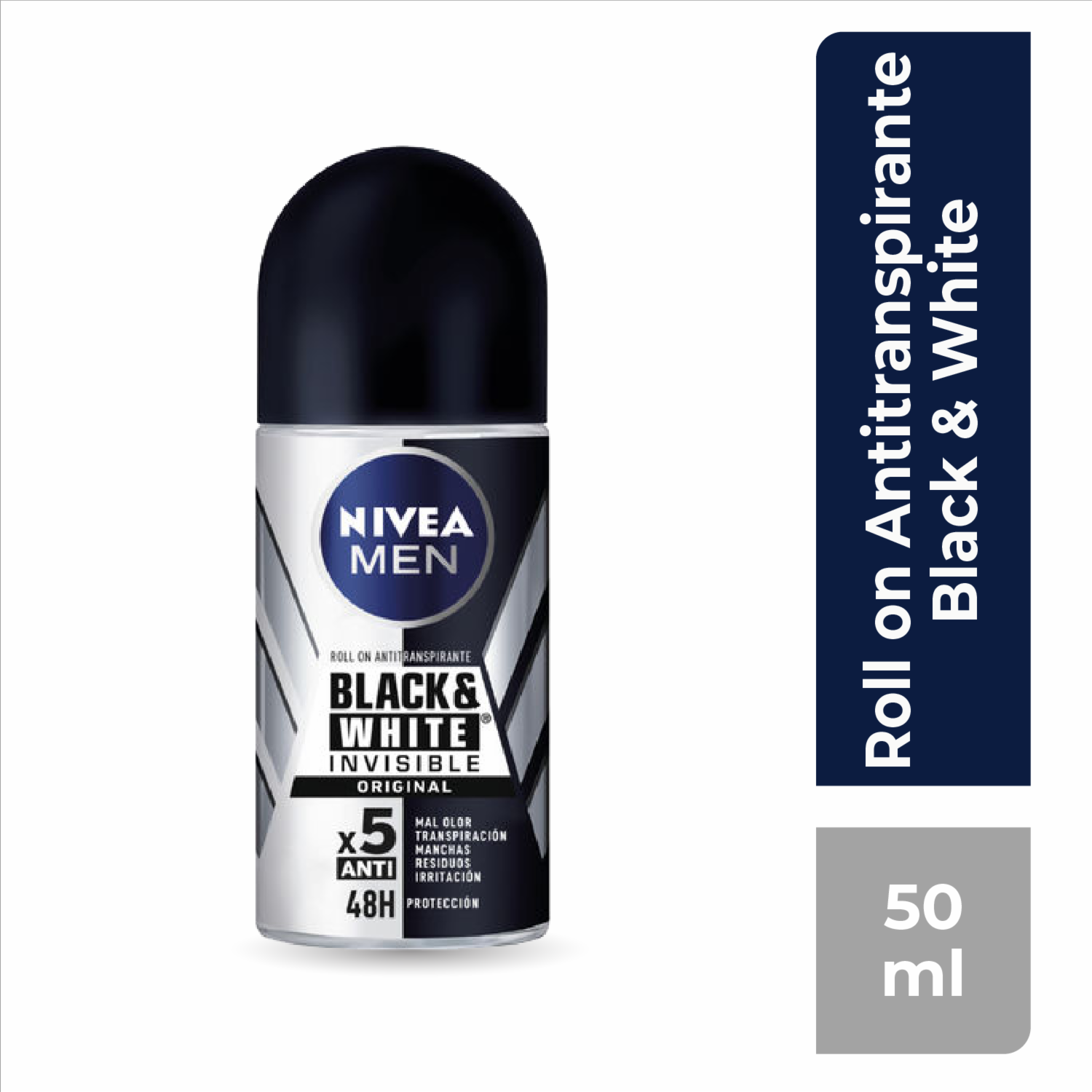 Desodorante En Roll On Para Caballero Invisible Black & White NIVEA MEN 50 Ml