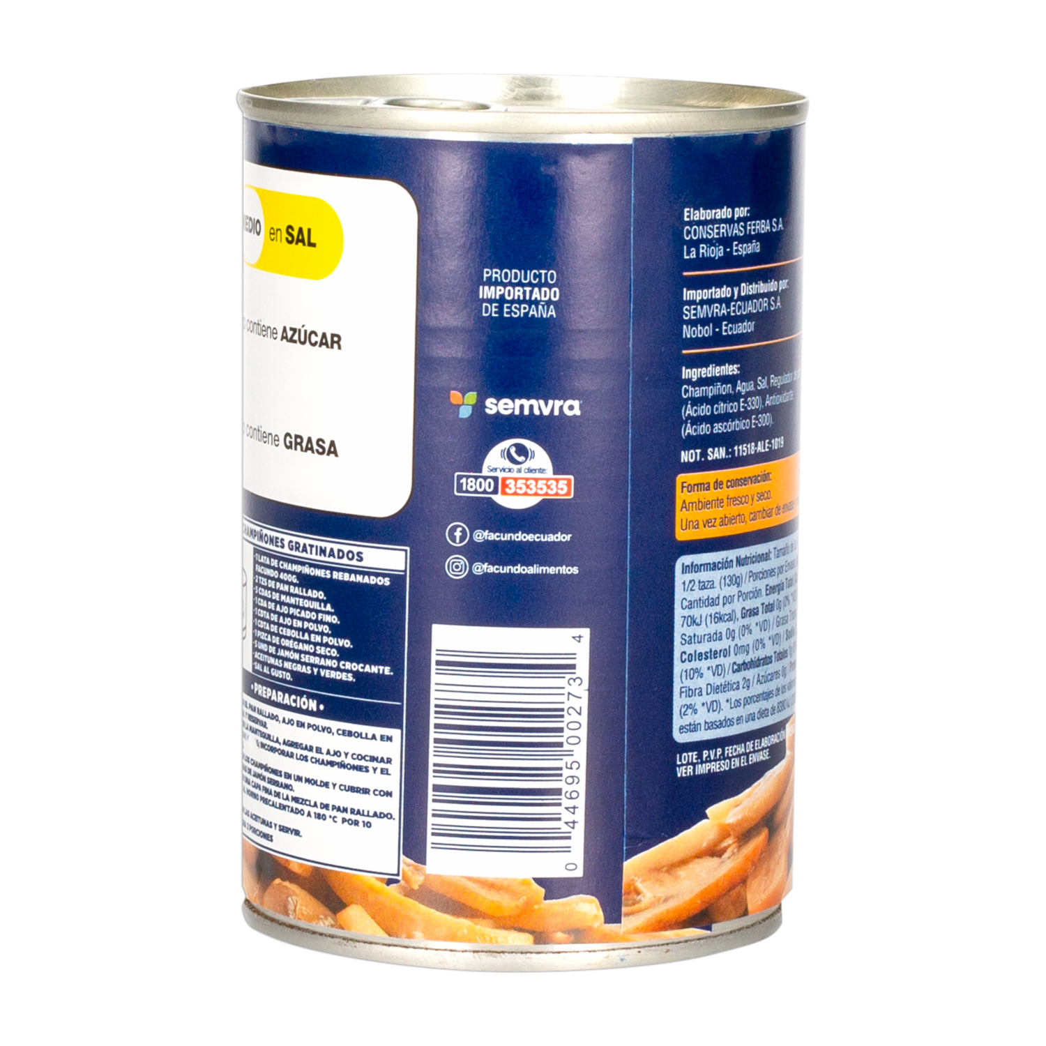 Champiñones Rebanados Enlatados FACUNDO 400 G