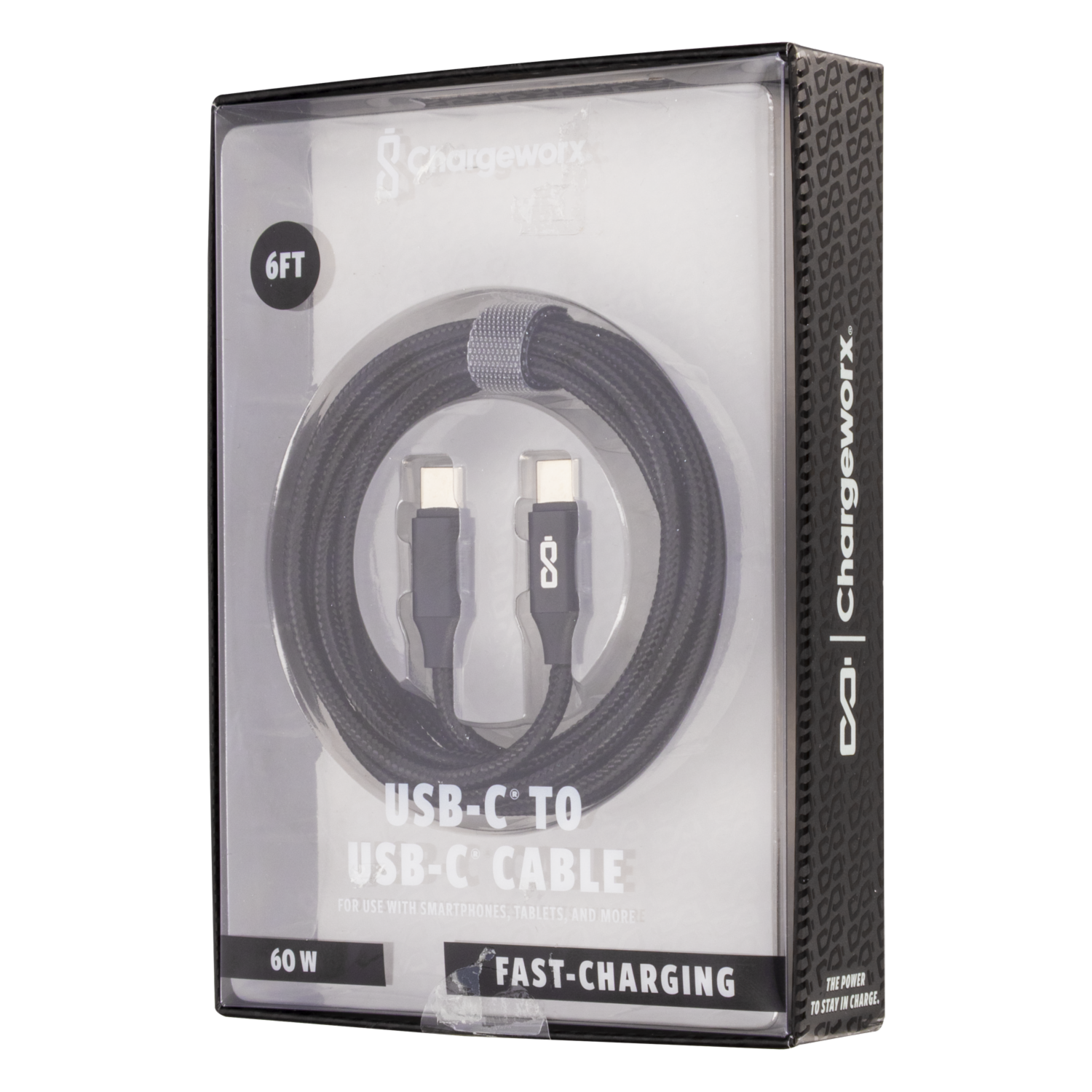 Cable De Carga Rápida Y Transferencia De Datos De Nylon Usb-c A Usb-C 6 Pies Negro CHARGE WORX
