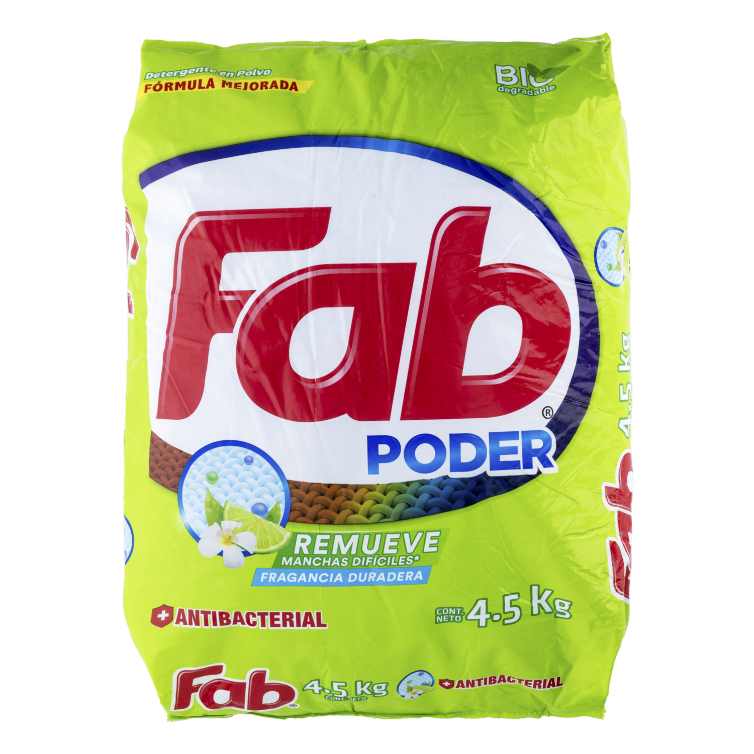 Detergente En Polvo Antibacterial Fragancia Duradera Poder FAB 4500 G