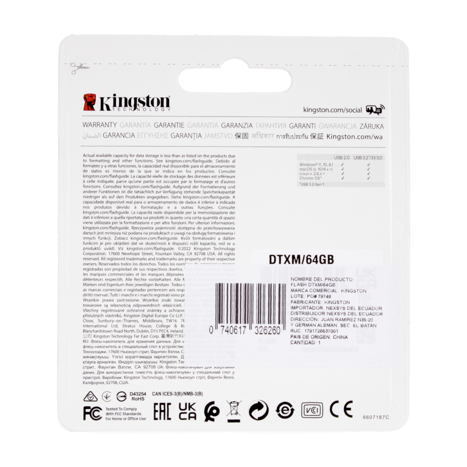 Memoria Flash USB 3.2 Gen 1 Black KINGSTON 64 Gb