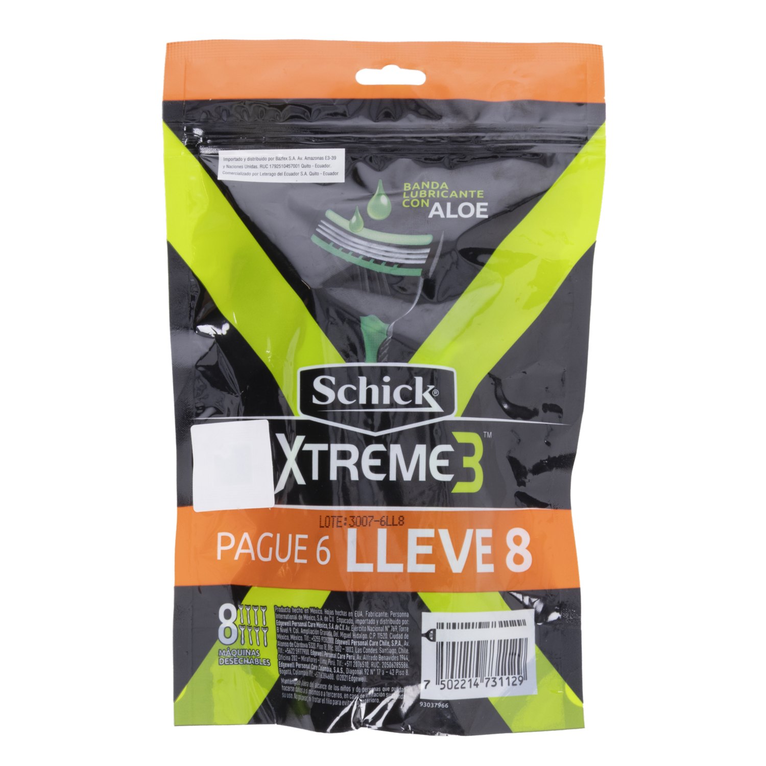 Afeitadora Desechable Para Hombre Xtreme3 Confort SCHICK Pack X8 Uds