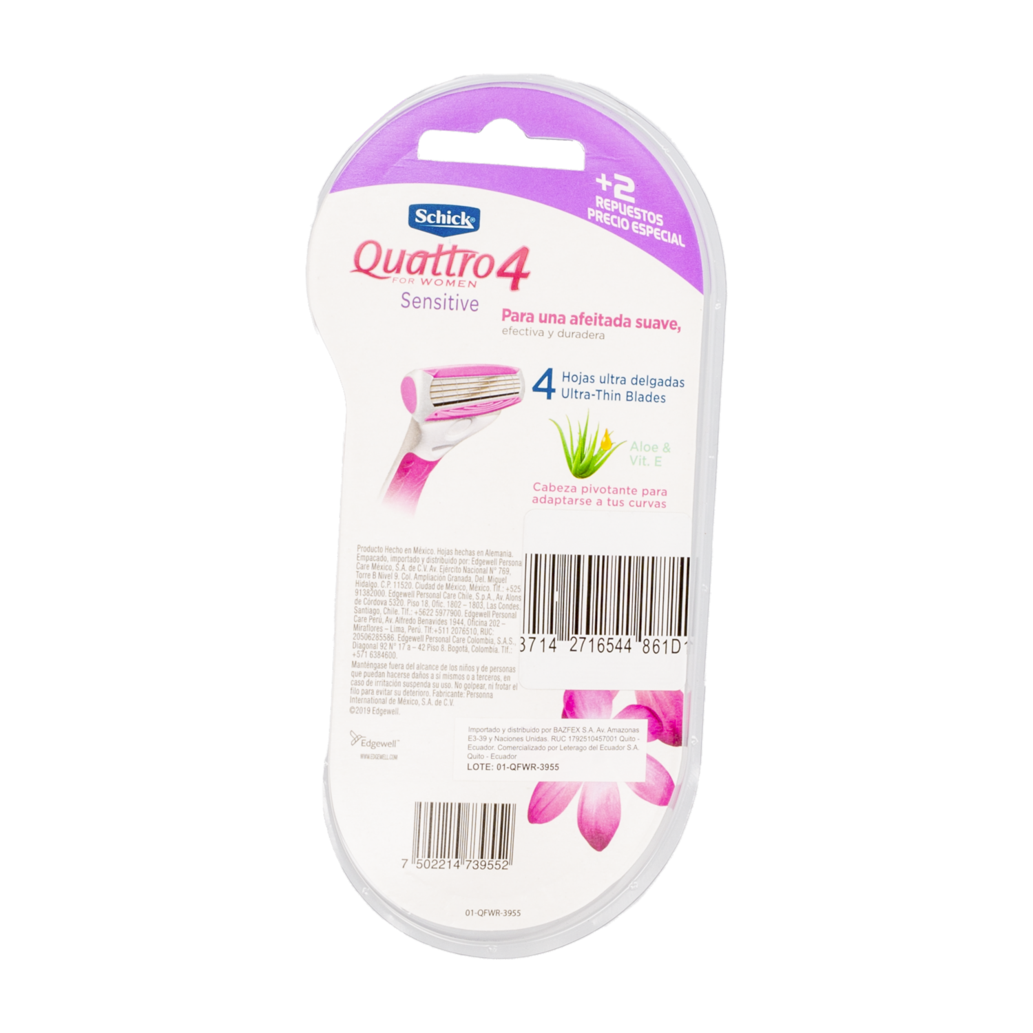 Razuradora Para Mujer Quattro4 Sensitive SCHICK 3 Piezas