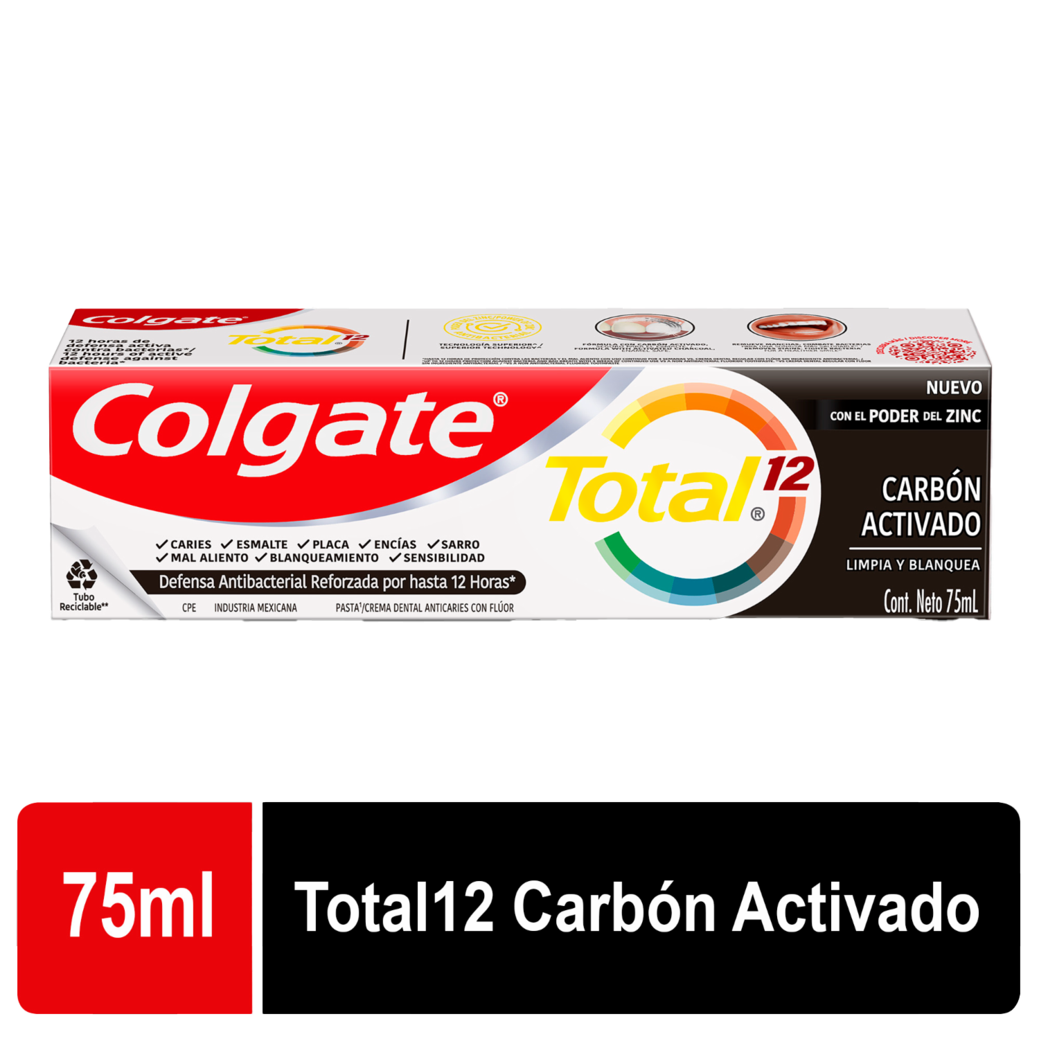 Pasta Dental Total 12 Carbón Activado COLGATE 75 Ml