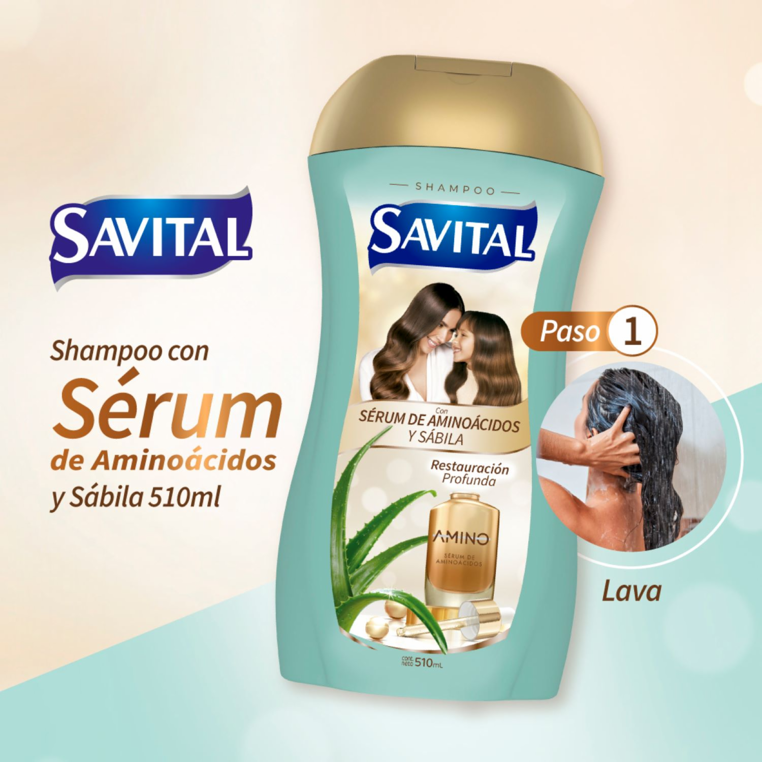 Shampoo De Cabello Con Serúm De Aminoácidos Y Sábila SAVITAL 510 Ml
