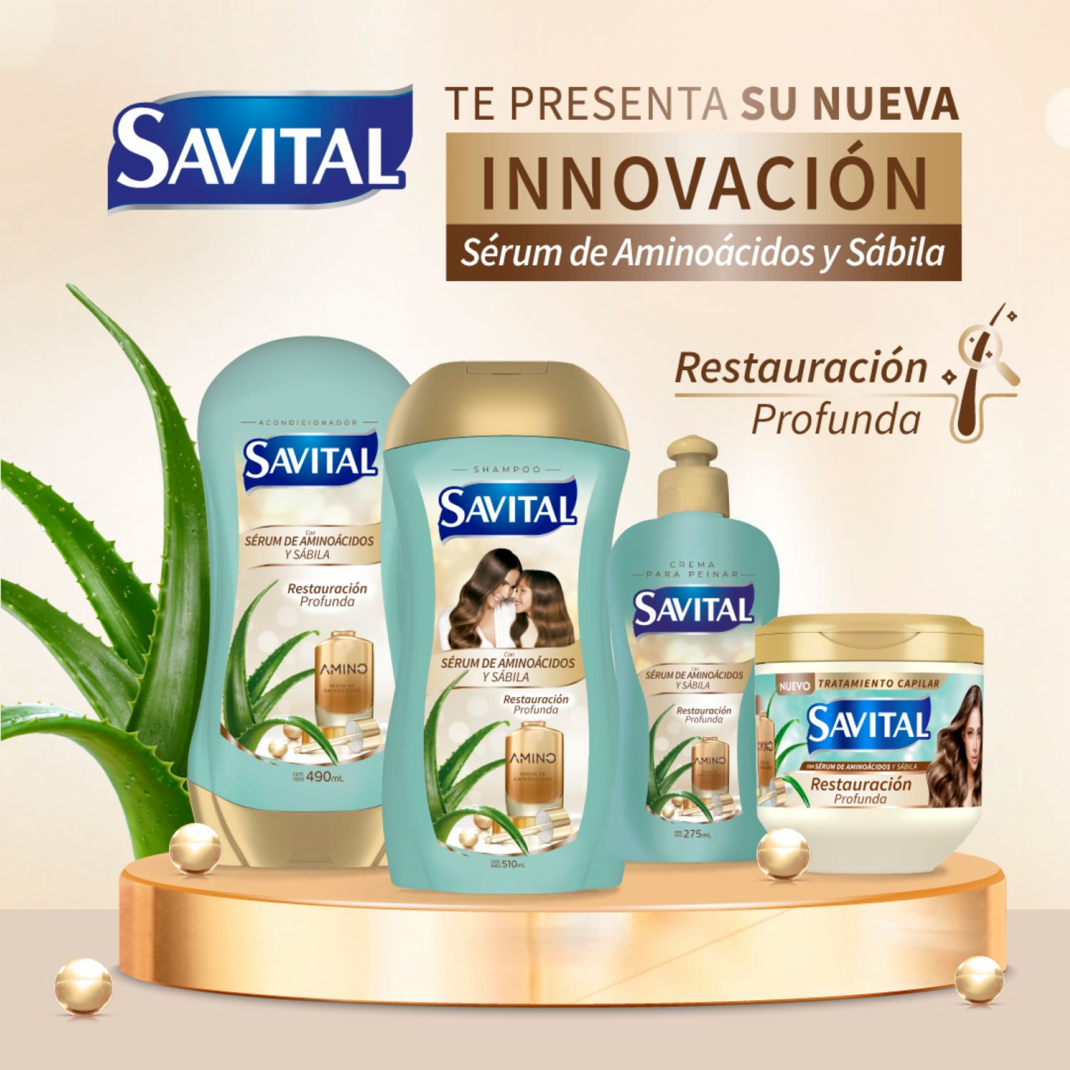 Shampoo De Cabello Con Serúm De Aminoácidos Y Sábila SAVITAL 510 Ml