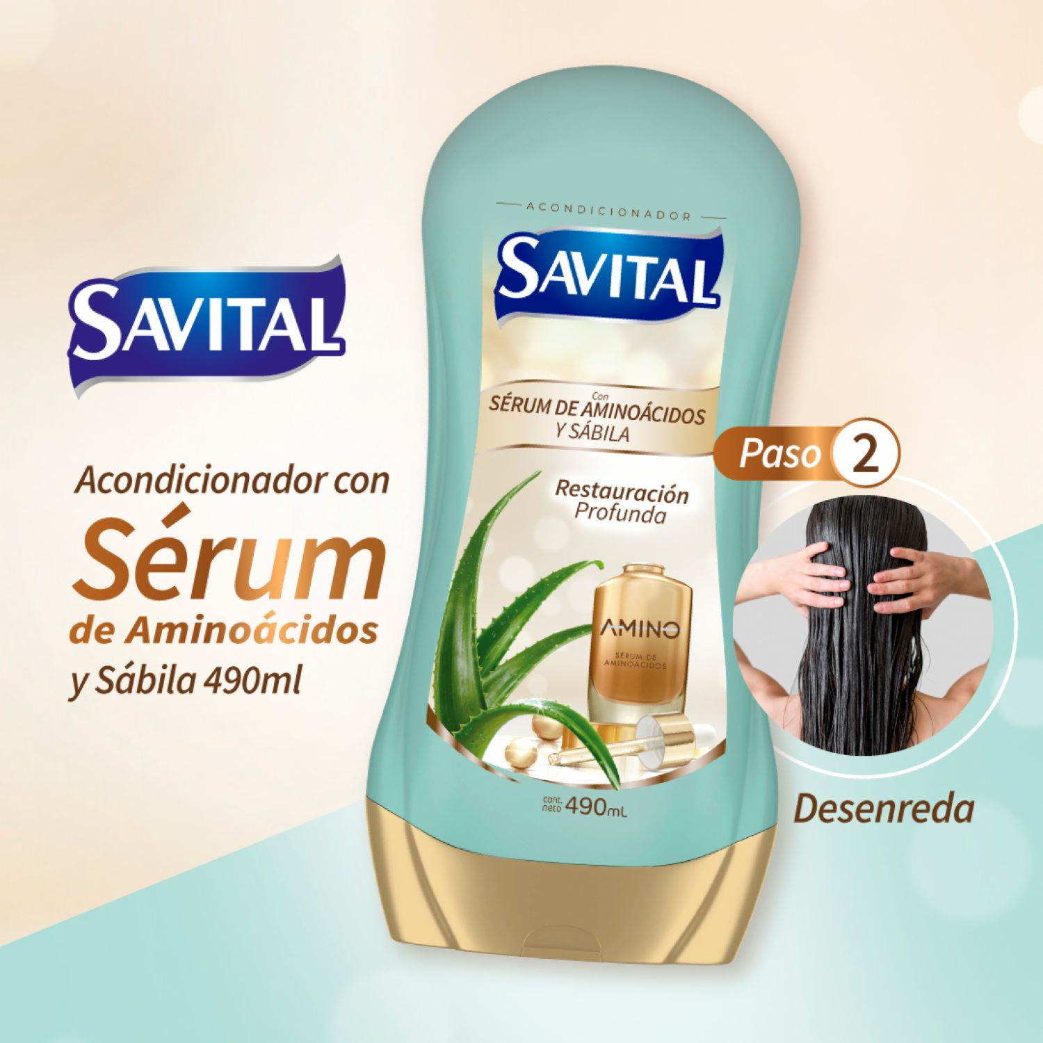 Acondicionador De Cabello Con Serúm De Aminoácidos Y Sábila SAVITAL 490 Ml