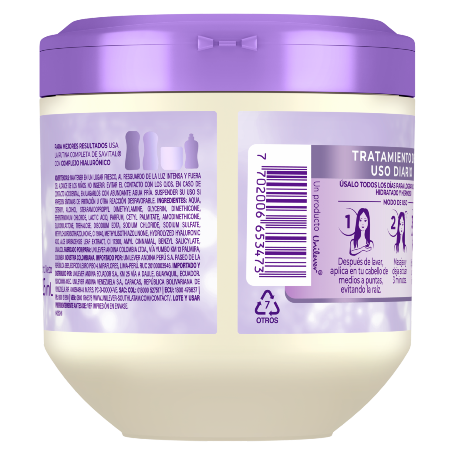 Crema Tratamiento Capilar Con Complejo Hialurónico Y Sábila Hidratación Intensa SAVITAL 425 Ml