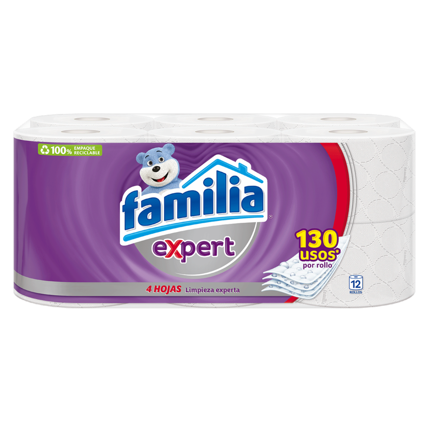 Papel Higiénico Expert Cuatro Hojas FAMILIA 12 Rollos