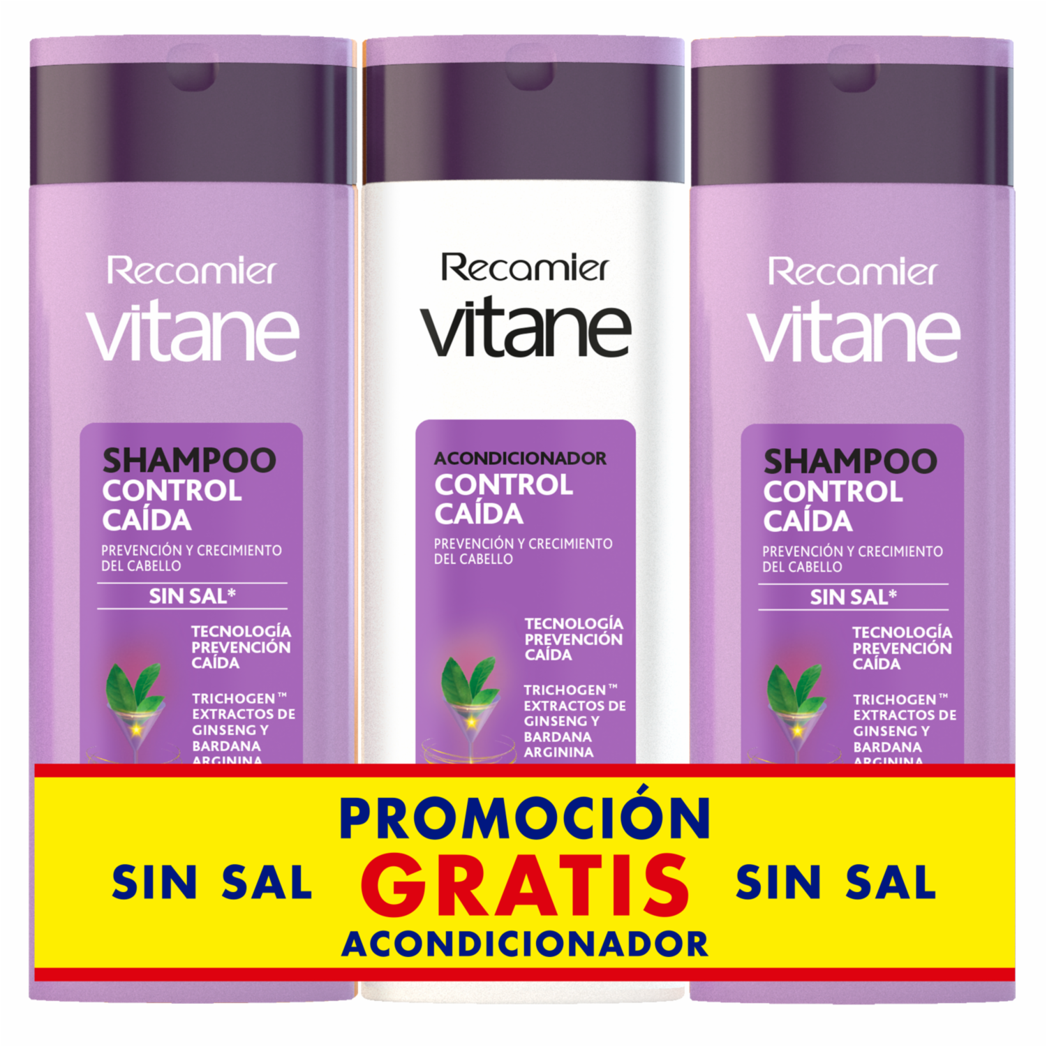 Shampoo De Cabello Acción Caída X2 Gratis Acondicionador VITANE 3 x 400 Ml