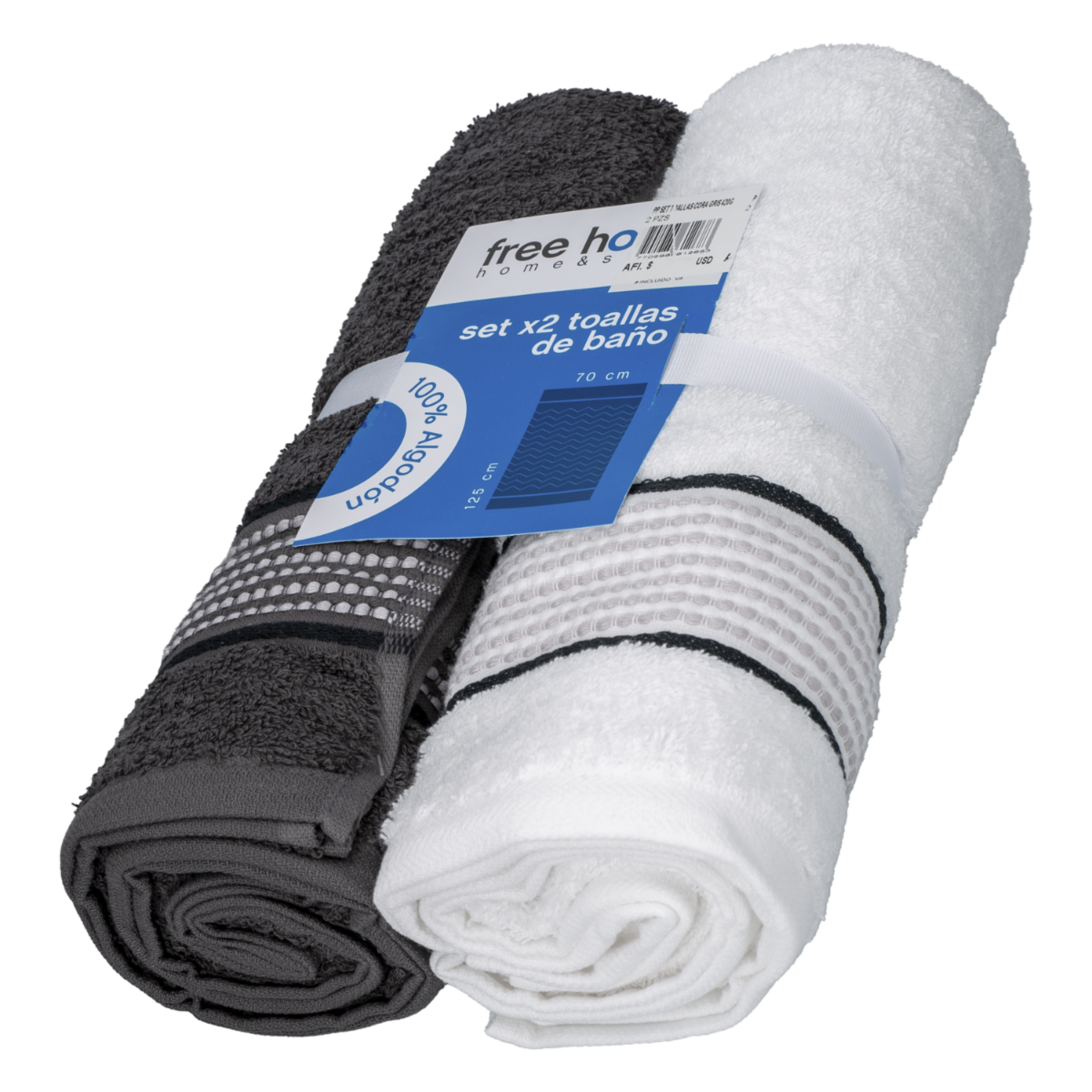 Set Toallas Cora Gris 420G FREE HOME 2 Piezas