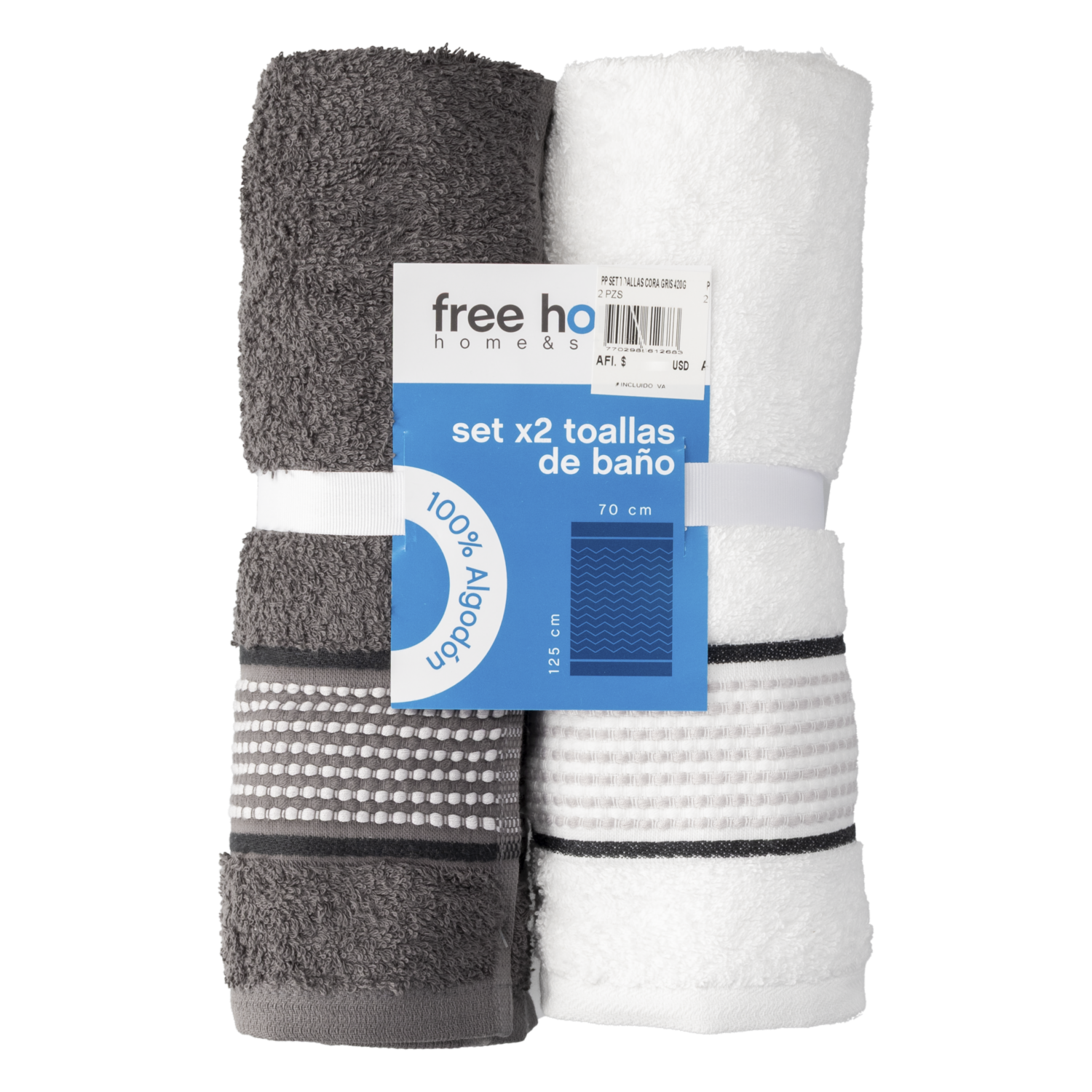 Set Toallas Cora Gris 420G FREE HOME 2 Piezas