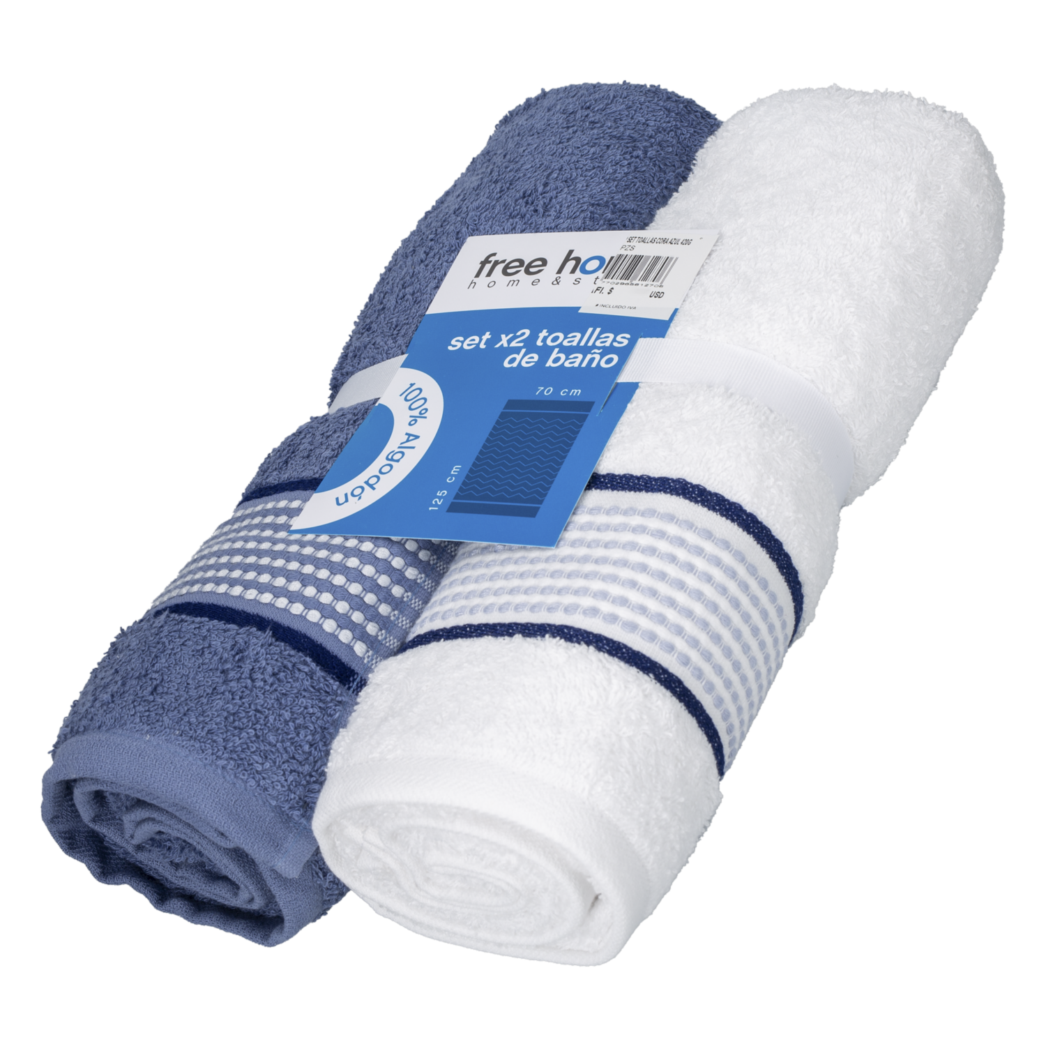 Set Toallas Cora Azul 420G FREE HOME 2 Piezas