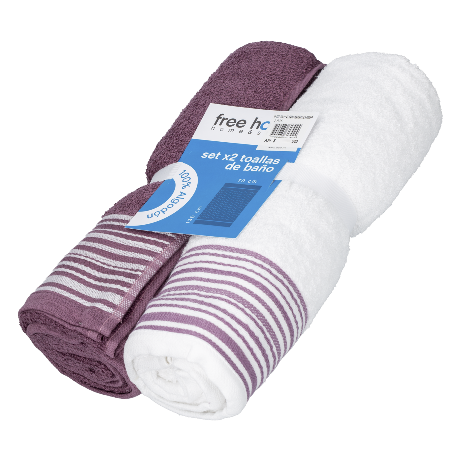 Set Toallas De Baño Marian Lila 400G FREE HOME 2 Piezas