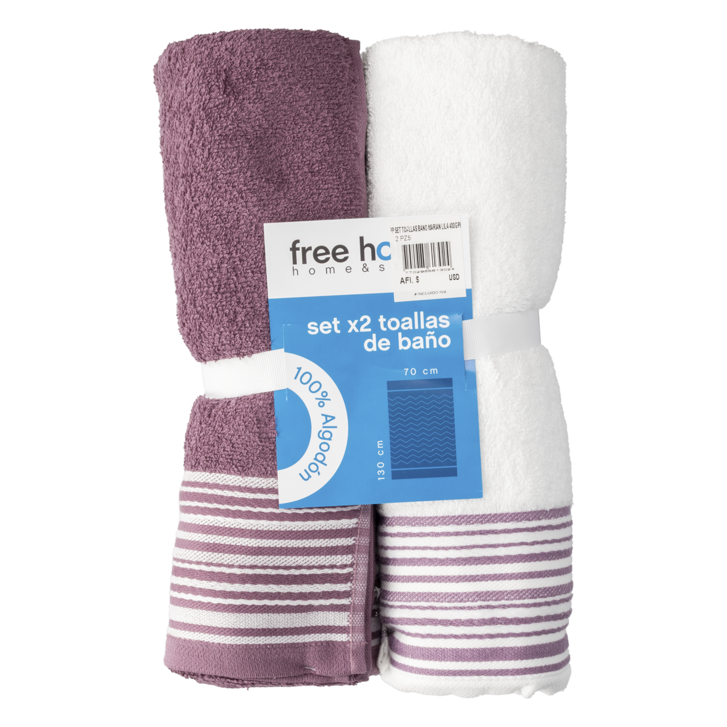 Set Toallas De Baño Marian Lila 400G FREE HOME 2 Piezas