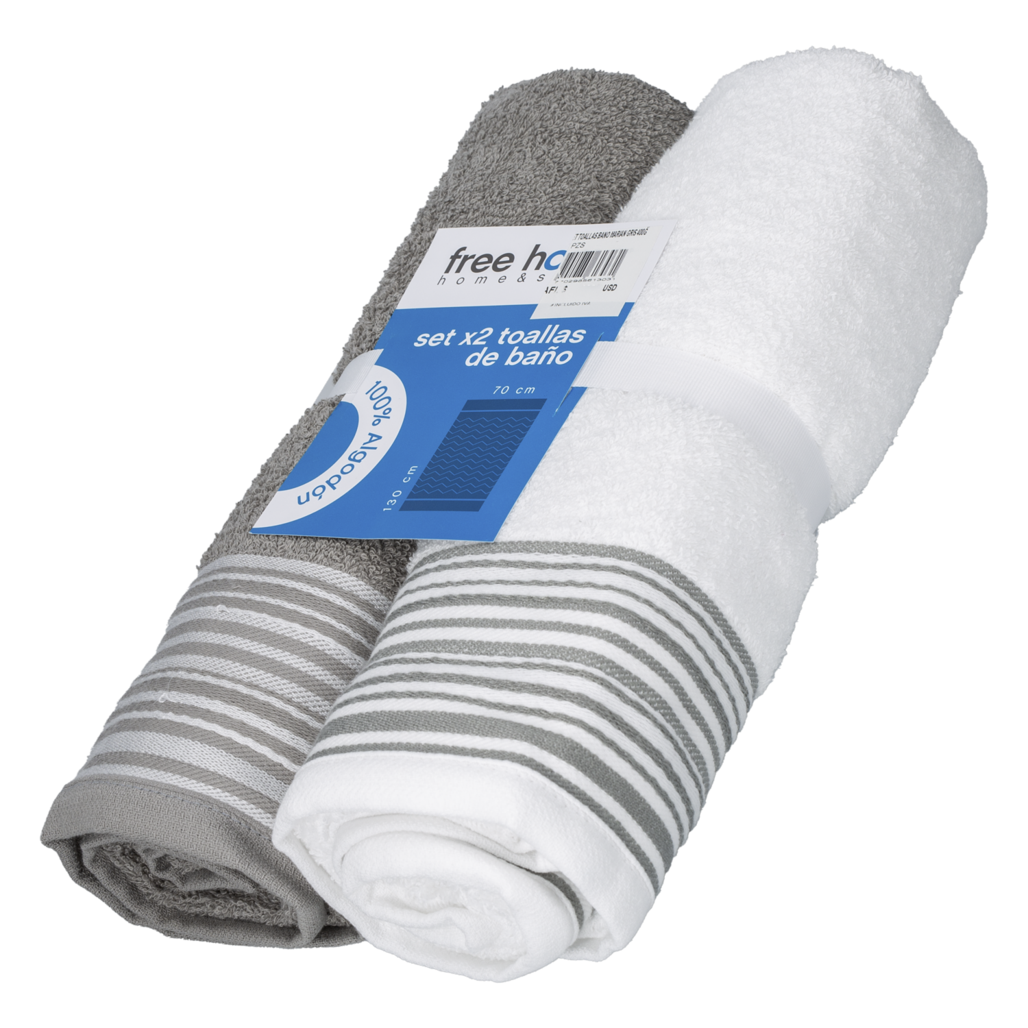 Set Toallas De Baño Marian Gris 400G FREE HOME 2 Piezas