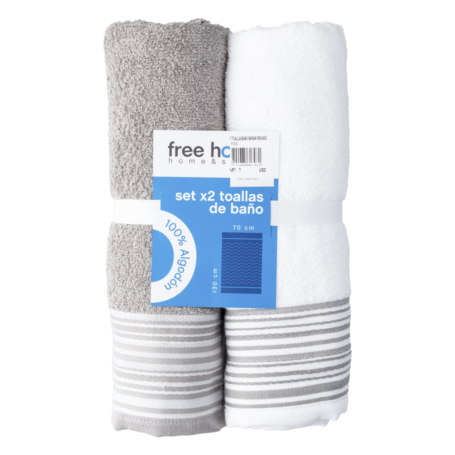 Set Toallas De Baño Marian Gris 400G FREE HOME 2 Piezas