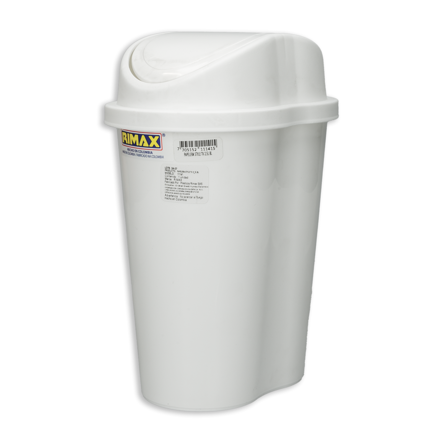 Papelera Style Tapa Vaivén Blanco RIMAX 2,5 L